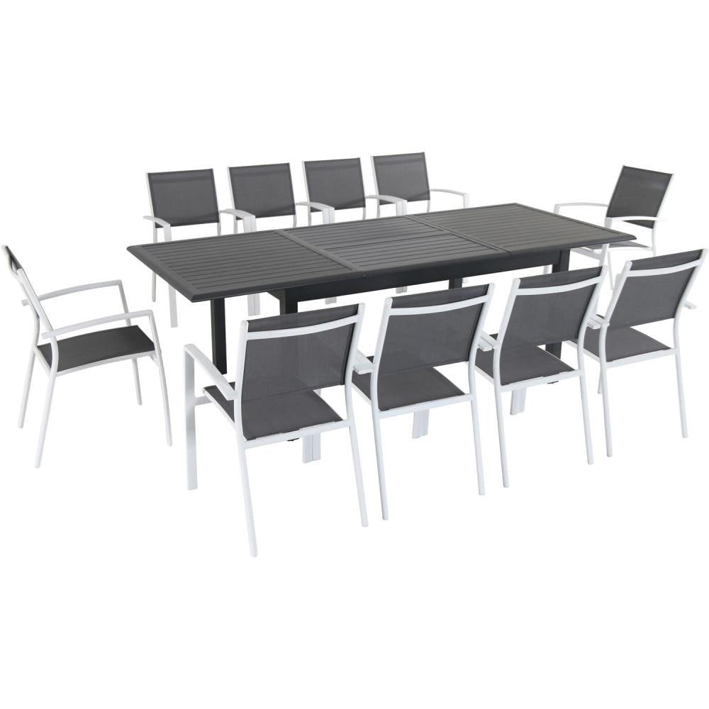 Hanover Cameron 11-Piece Expandable Dining Set with 10 Sling Dining Chairs and a 40" x 94" Table