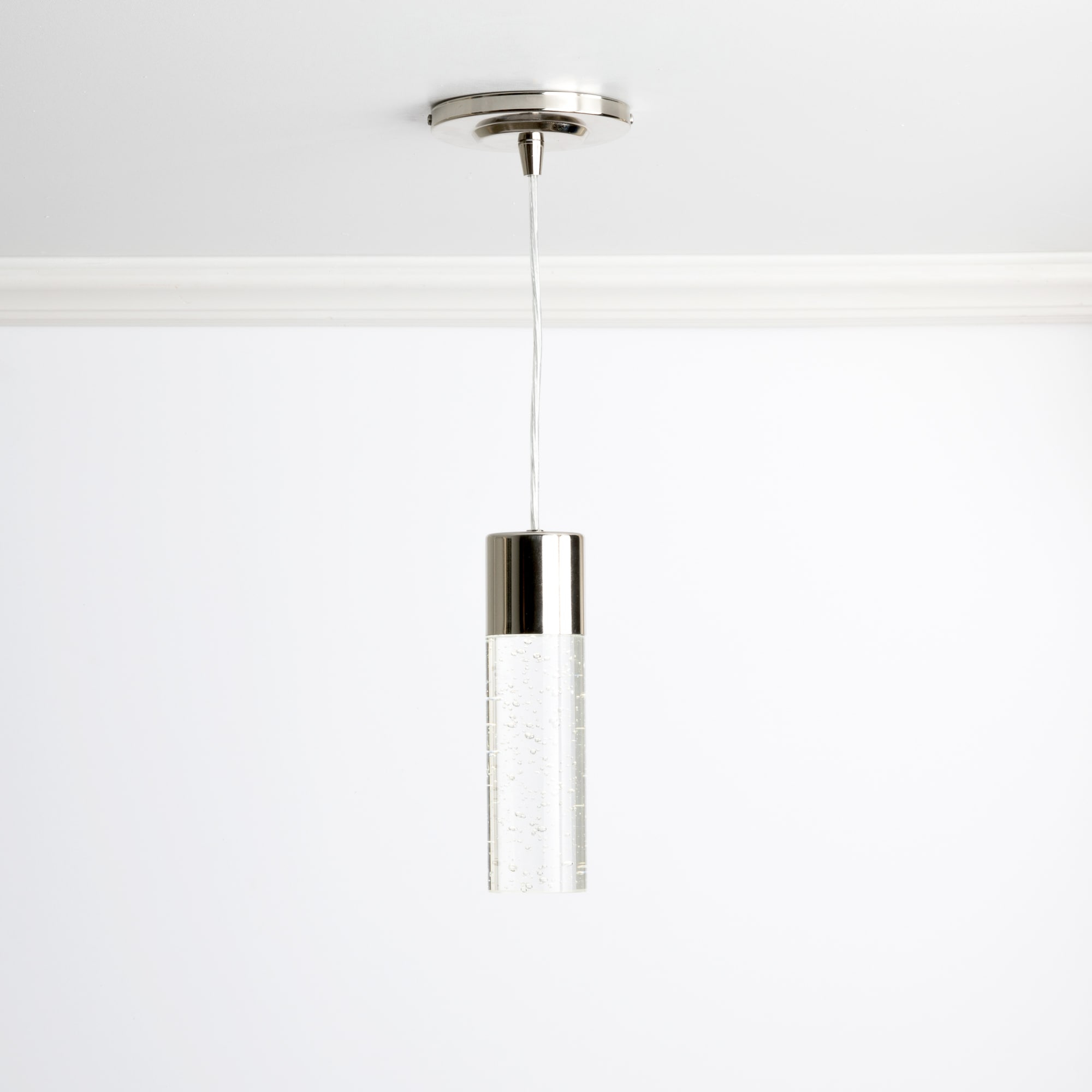 Style Selections Dunwynn 2.75-in Polished Nickel Mini Seeded Glass Cylinder LED Pendant