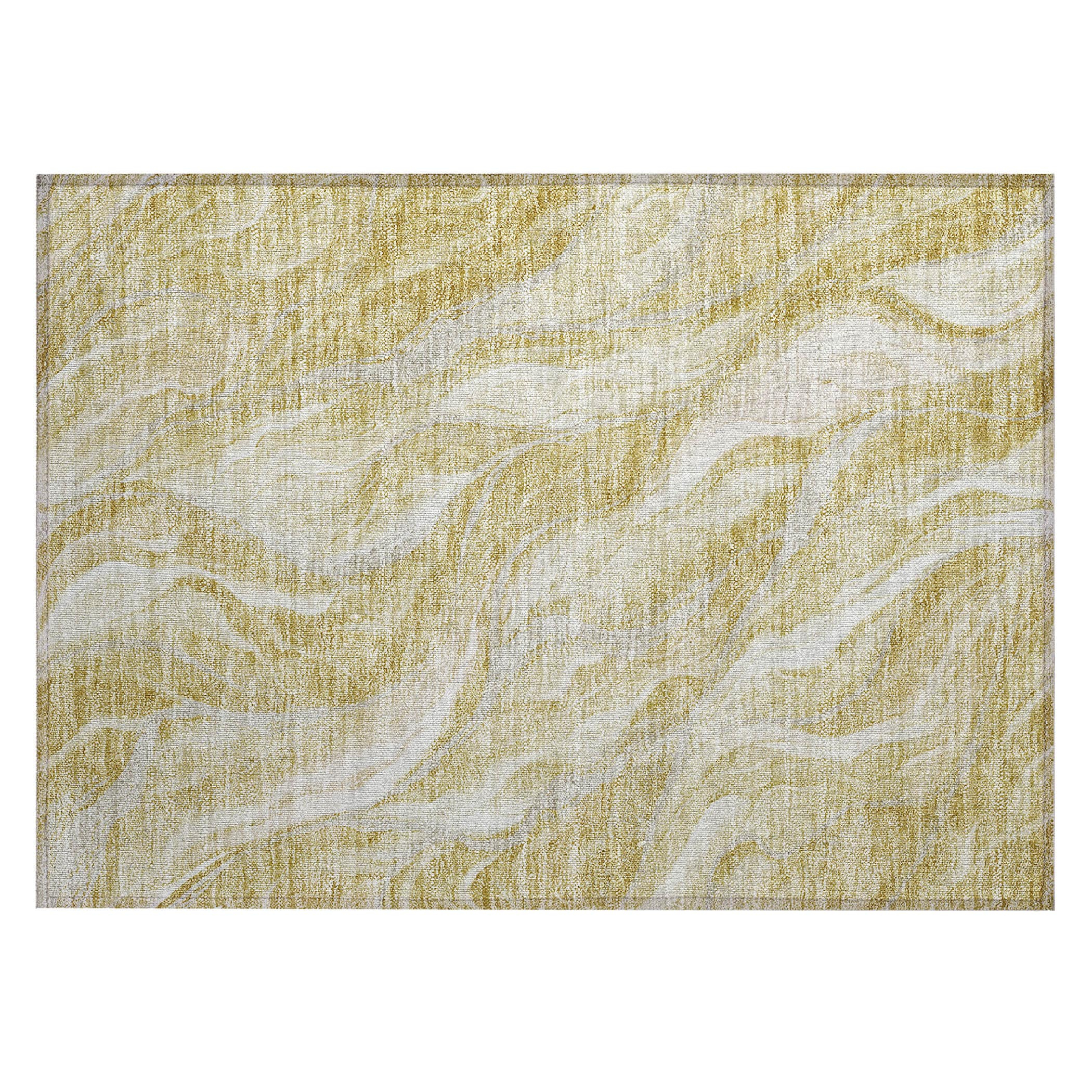 Gold and Beige Synthetic Flat Woven Indoor Outdoor Rug