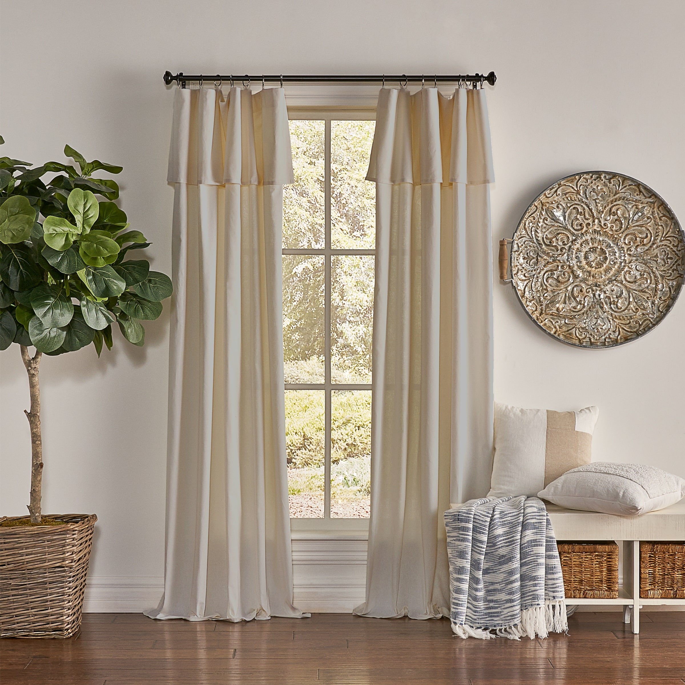 Mercantile Drop Cloth Light Filtering Ring Top Tab Farmhouse Curtain Panel with Valance Linen 63 Inches
