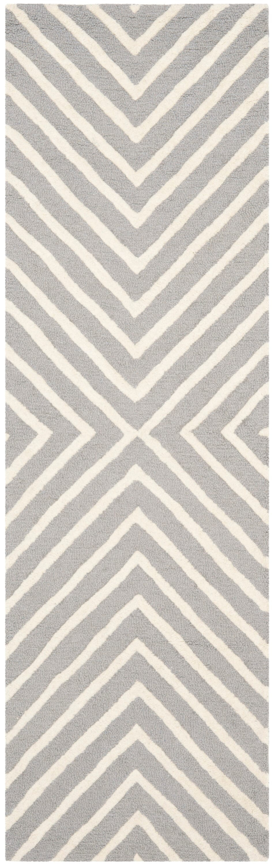 SAFAVIEH Cambridge Lilly Diamond Striped Wool Runner Rug, Silver/Ivory, 2'6" x 10'