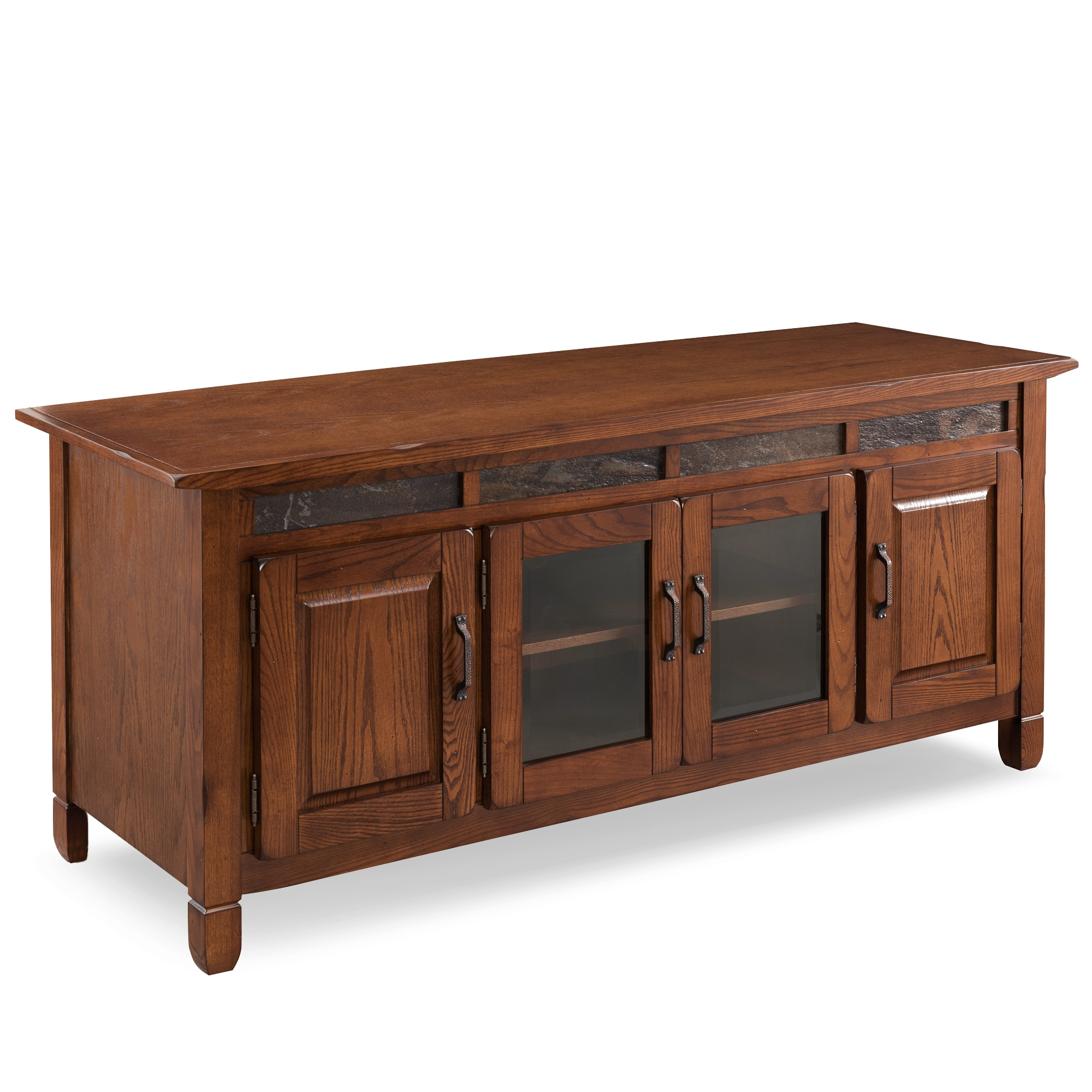 Leick Home 89360 Rustic Oak TV Stand with Slate Tiles and Enclosed Storage For 65" TV, Distressed Rustic Autumn