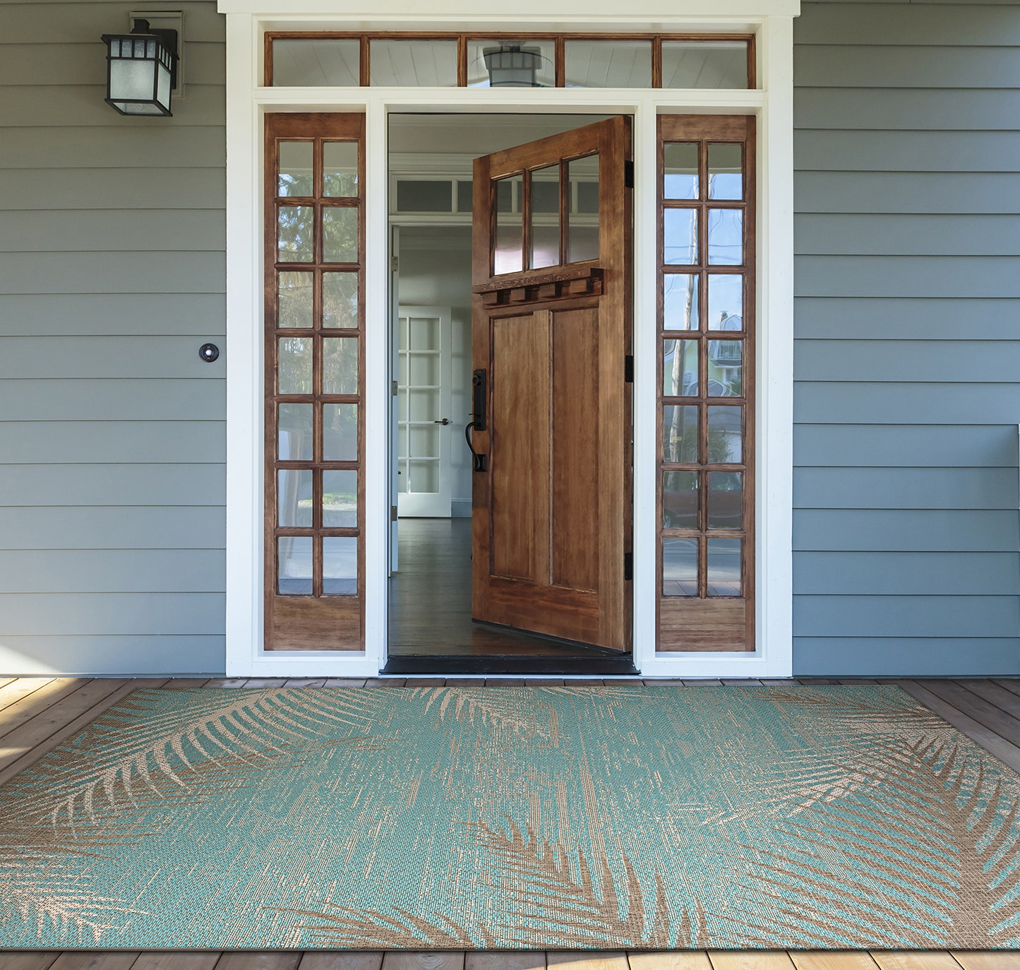 Couristan 24293134023710U 2 ft. 3 in. x 7 ft. 10 in. Monaco Tropical Palms Rug, Aqua