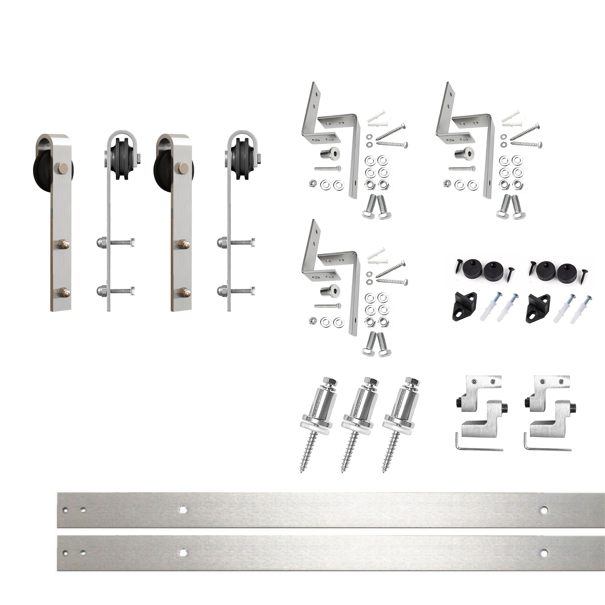 Homacer Brushed Nickel Double Track Z-Shape Bypass Sliding Barn Door Hardware Kit, for Two/Double Doors, 4ft Long Flat Track, Classic Design Roller, Heavy Duty, for Interior Use