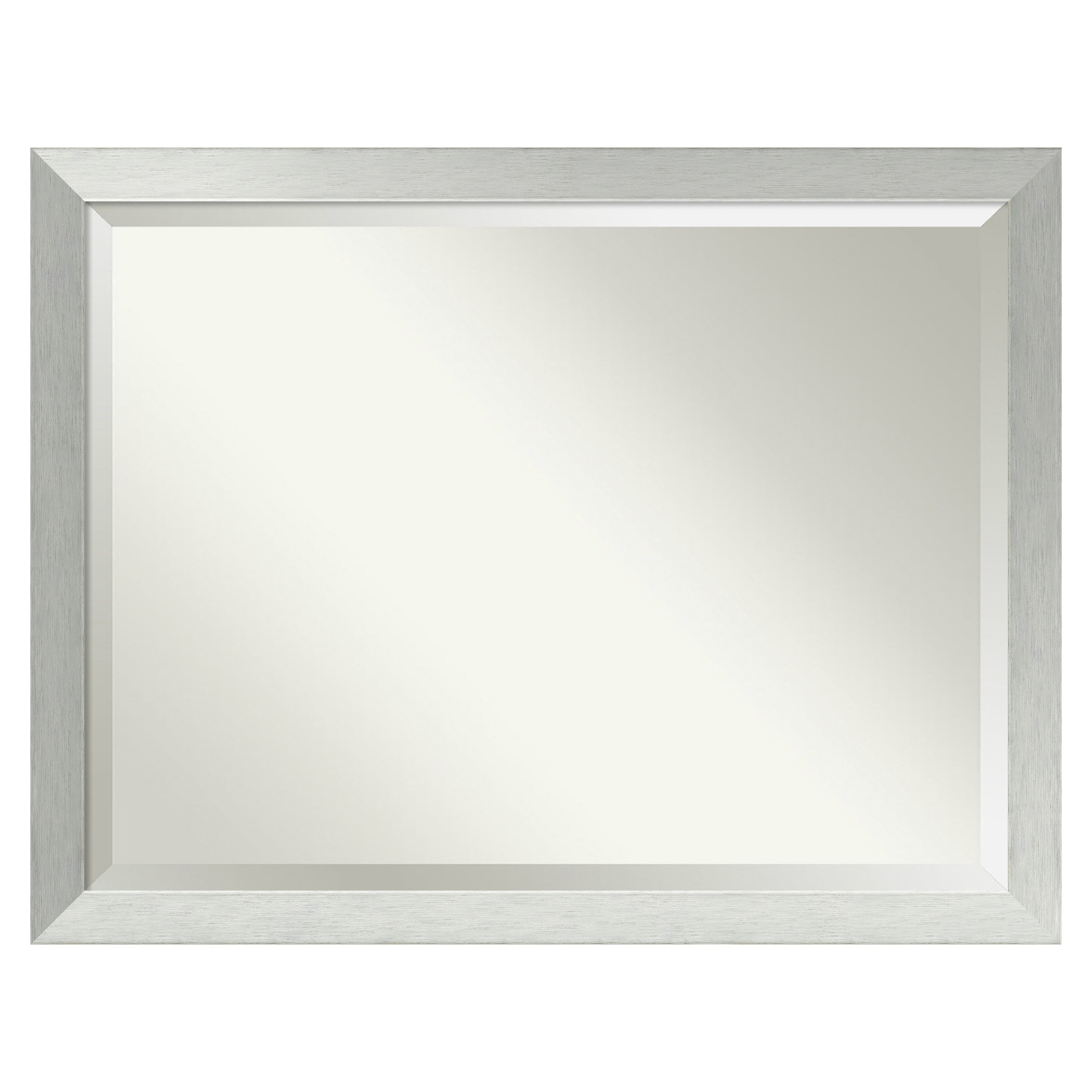 Brushed Sterling Silver Beveled Wood Bathroom Wall Mirror