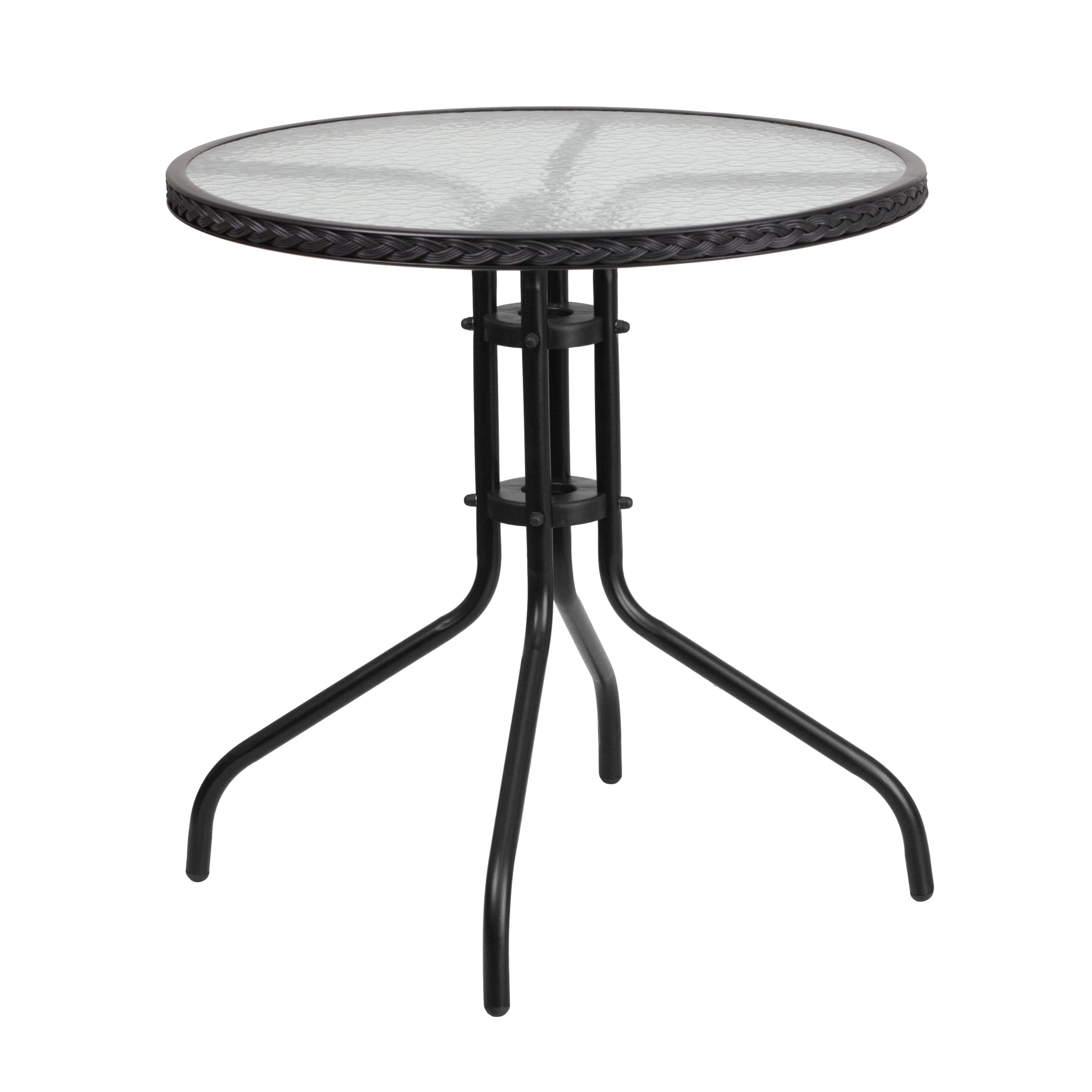 Flash Furniture 28'' Round Tempered Glass Metal Table with Black Rattan Edging