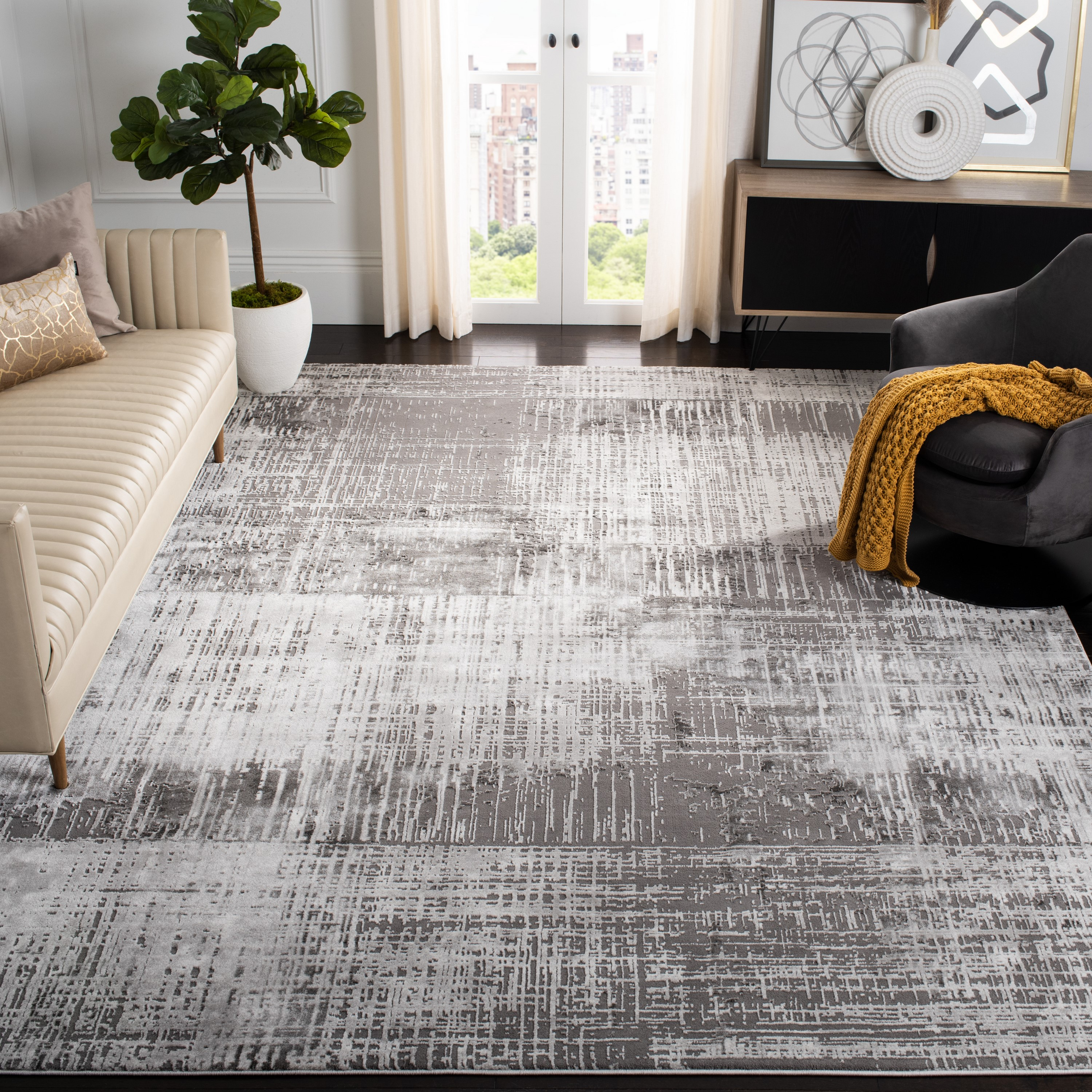SAFAVIEH Craft Emmet Abstract Area Rug, Grey/Dark Grey, 12' x 15'