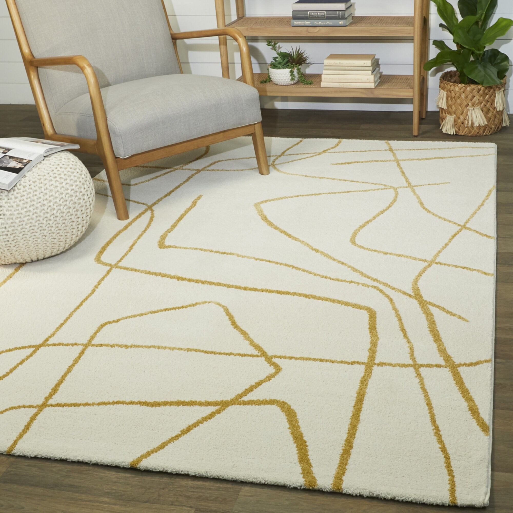 Descartes Abstract Modern Area Rug Mustard 6'7" x 9' 6' x 9' Ivory