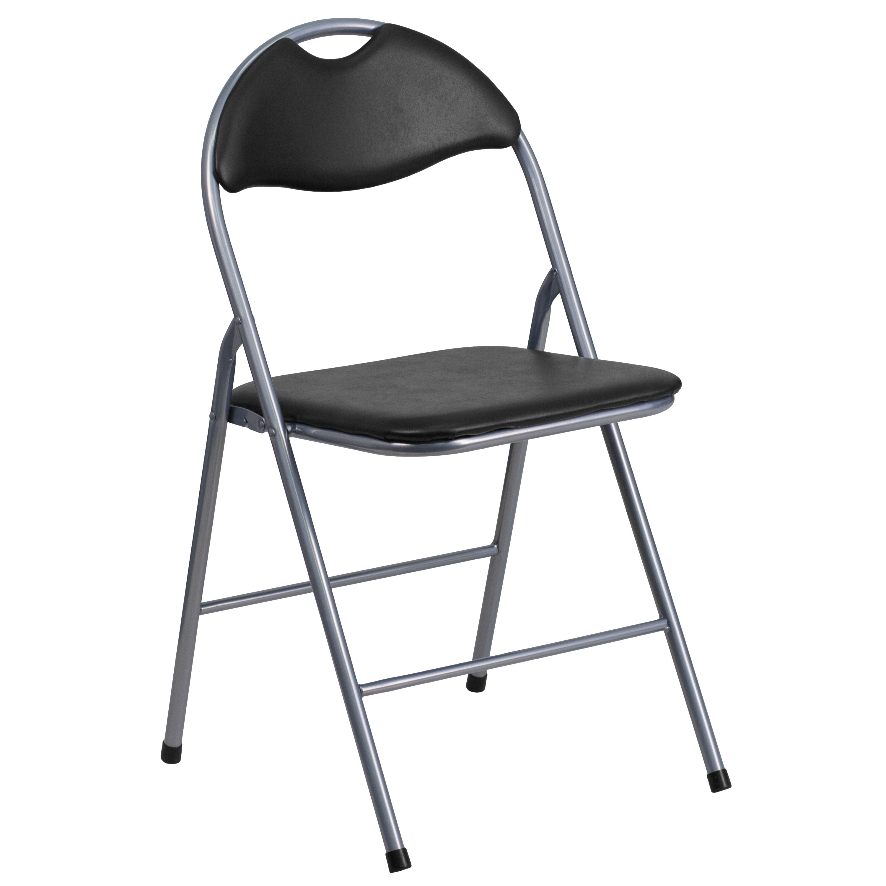 HERCULES Series Black Vinyl Metal Folding Chair With Carrying Handle