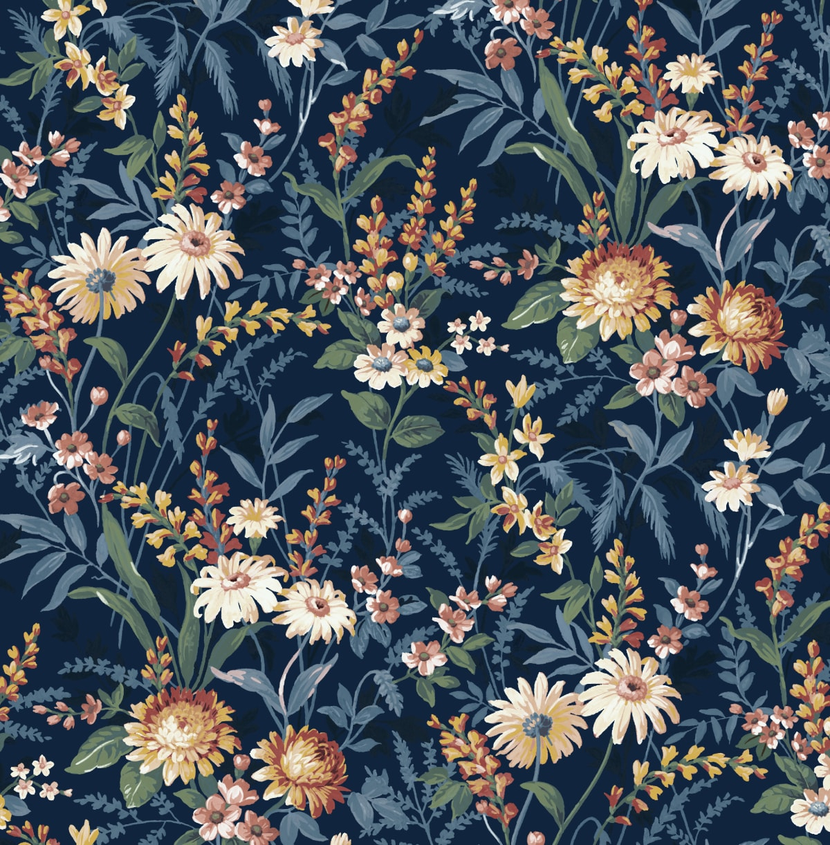 NextWall  Vintage Floral Peel and Stick Wallpaper 20.5 in. W x 18 ft. L - Navy Blue