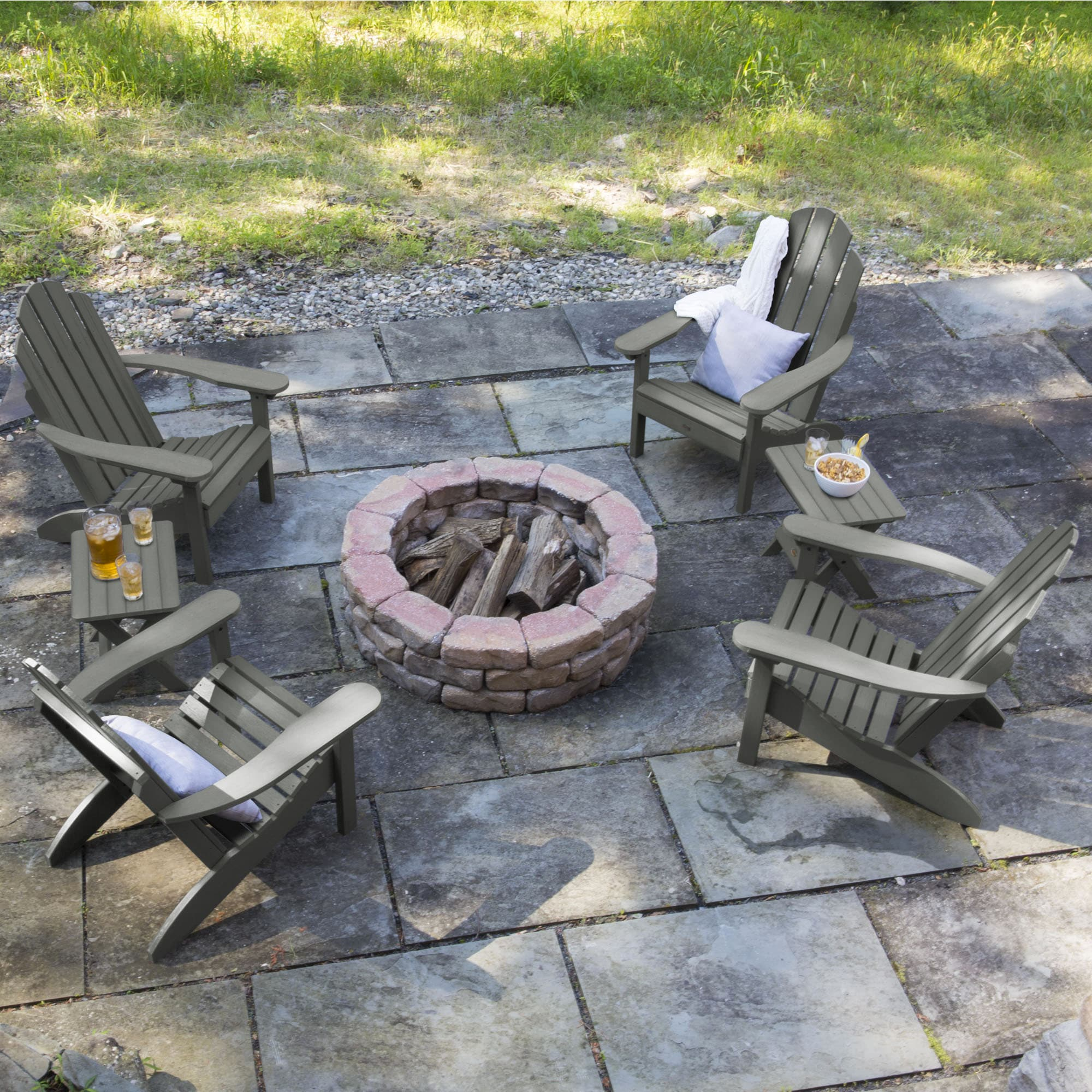 Highwood 6-pc Classic Westport Adirondack Set with 4 Classic Westport Adirondack Chairs and 2 Folding Side Tables - Outdoor, Eco-friendly, Synthetic Wood