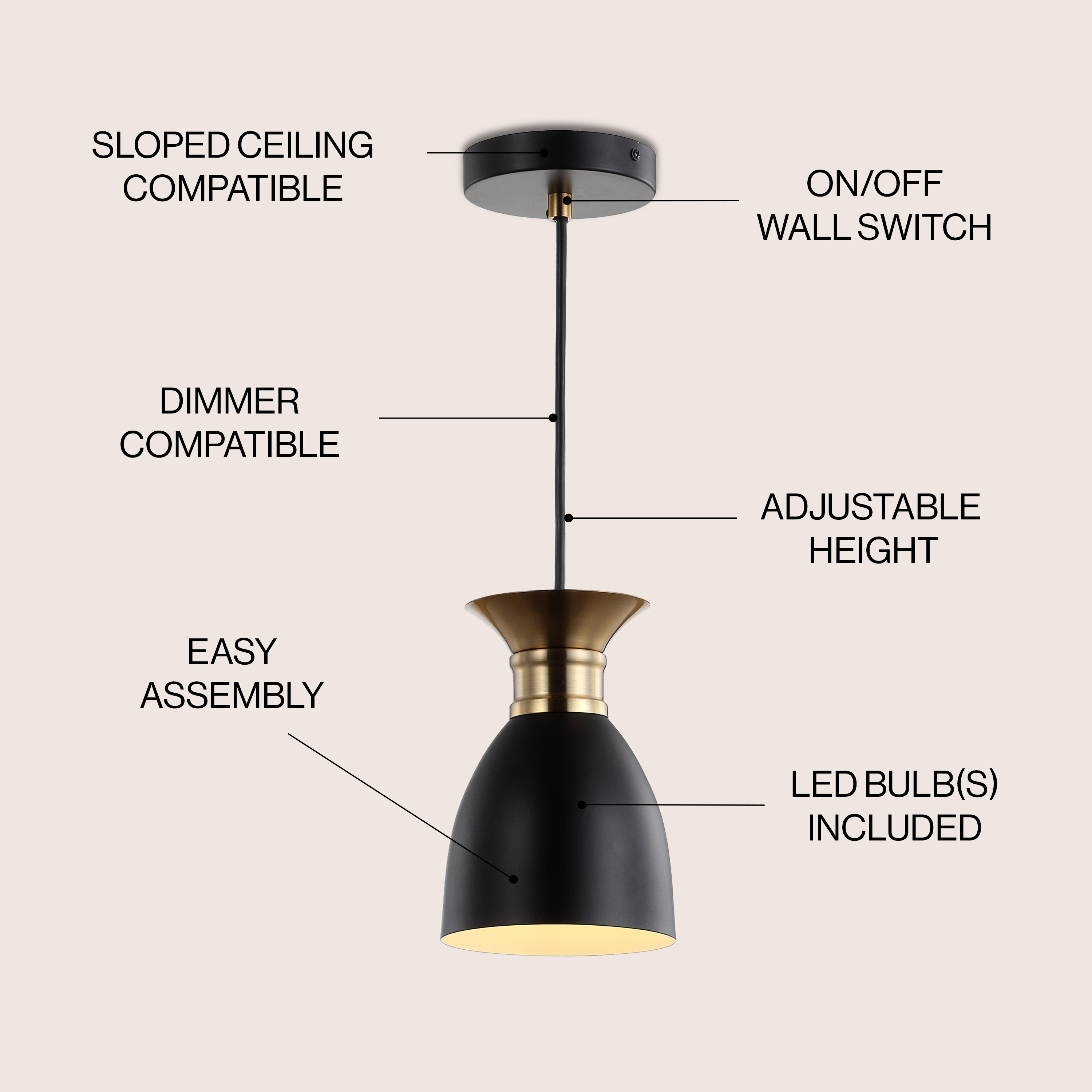 Edison 5.75 in. 1-Light Black/Brass Gold Metal LED Pendant