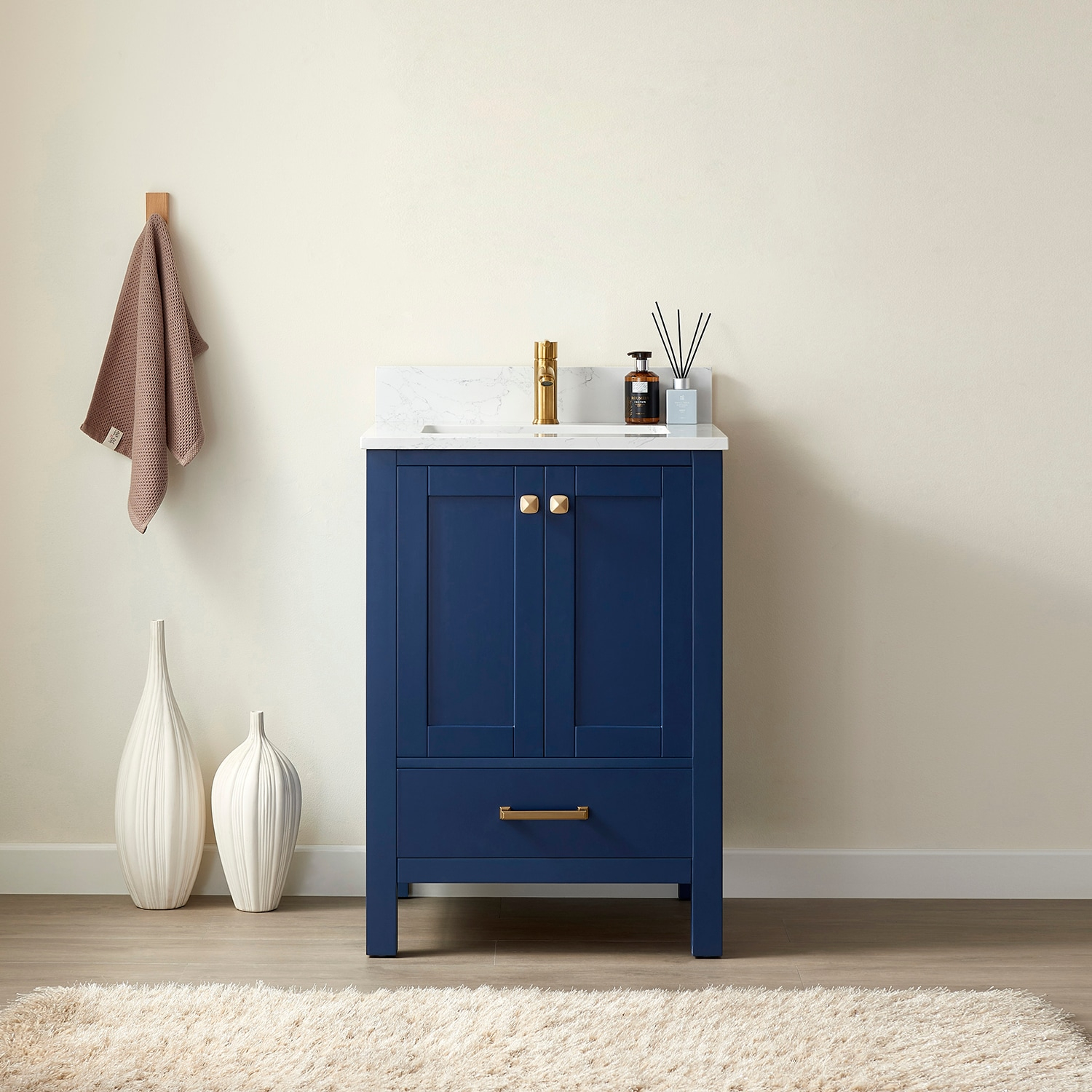 Shannon 24" Single Sink Bathroom Vanity White Stone Top in Blue No Mirror