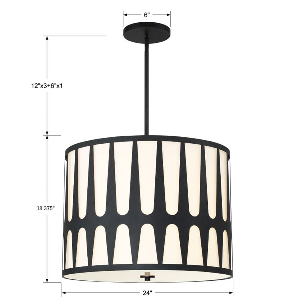 Royston Black Steel 5-Light Drum Pendant with White Silk Shade