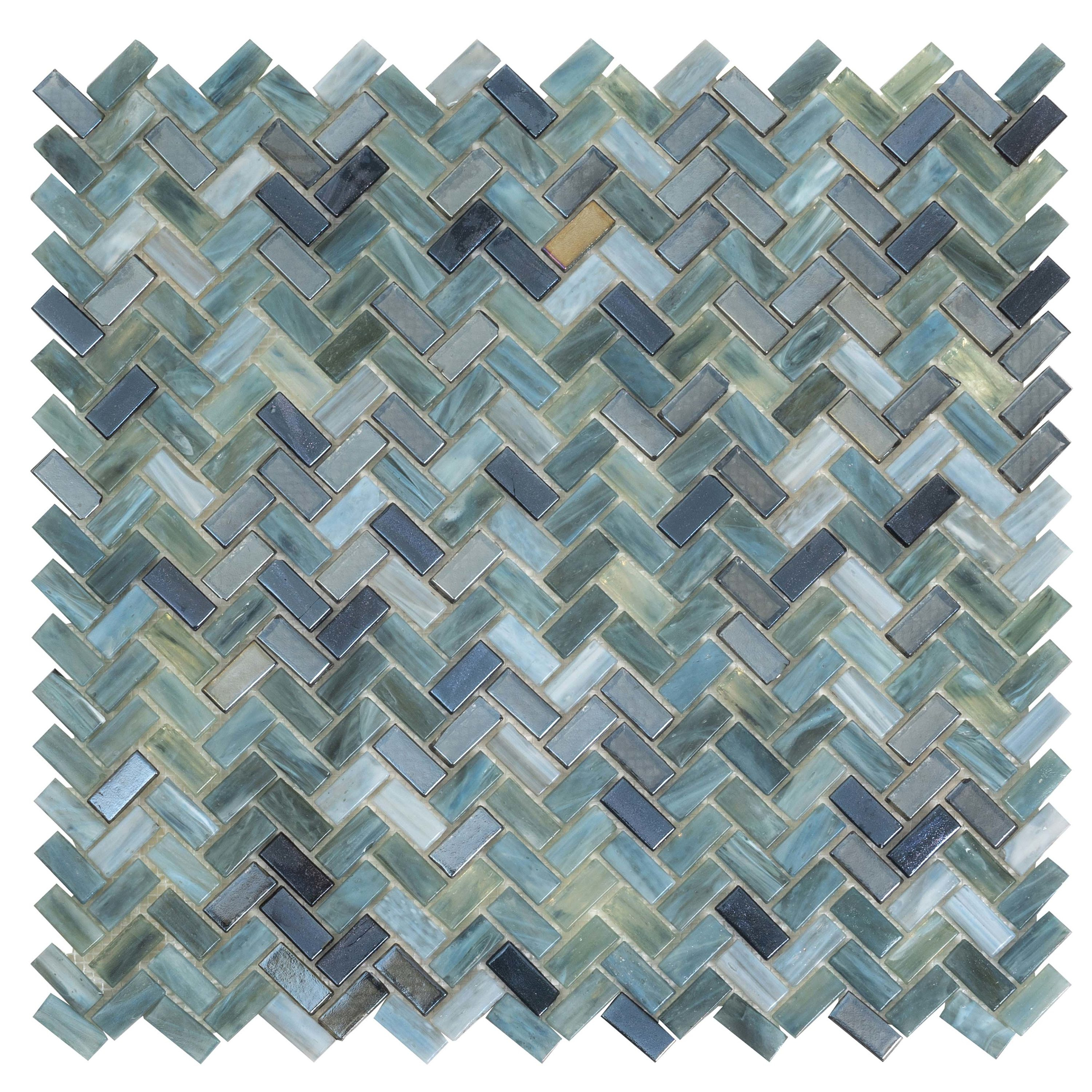 Apollo Tile    10 Pack 11.8-in x 11.9-in Dark Gray Herringbone Glossy Finished Glass Mosaic Floor and Wall Tile (9.75 Sq ft/case)