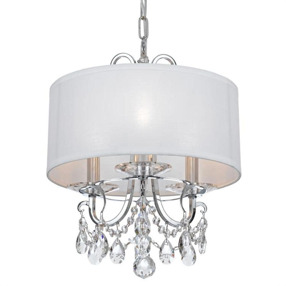 Mini Chrome Finish 3-Light Chandelier with Spectra Crystals and Silk Shade