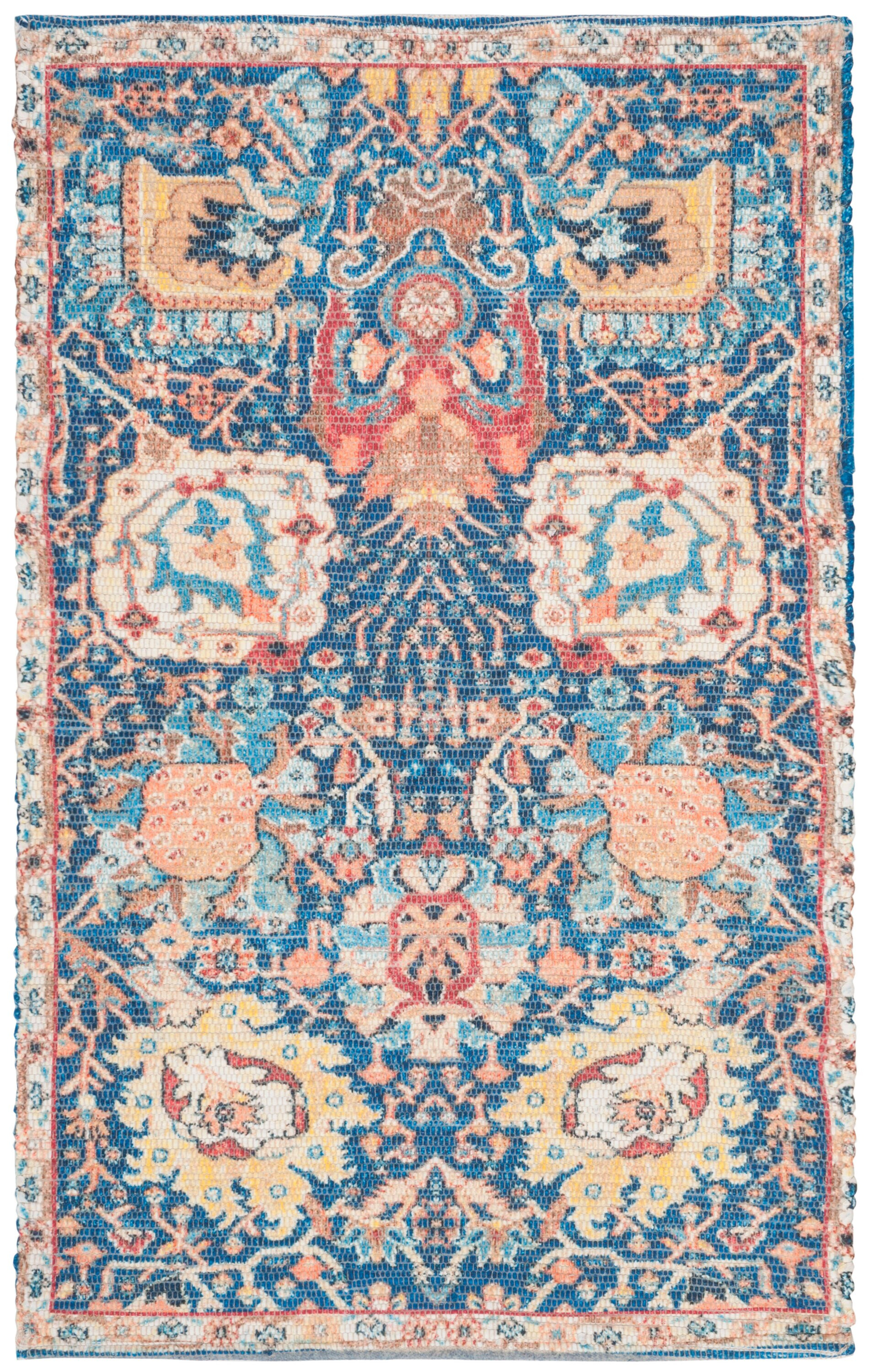 SAFAVIEH Saffron Jessamine Border Cotton Area Rug, Blue/Orange, 3' x 5'