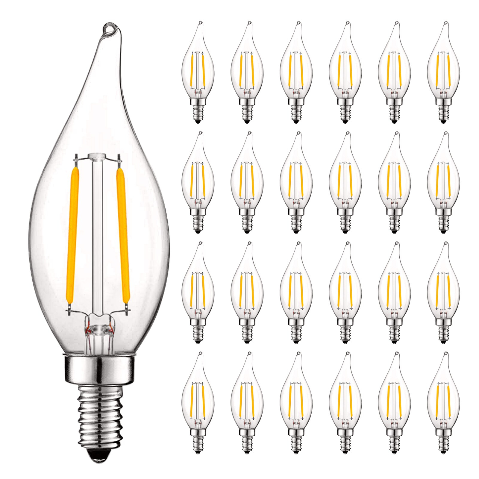 Luxrite 4W E12 Vintage Candelabra Dimmable LED Light Bulbs, 40W Equivalent 400 Lumens, 3000K Soft White, Flame Tip, 24-Pack