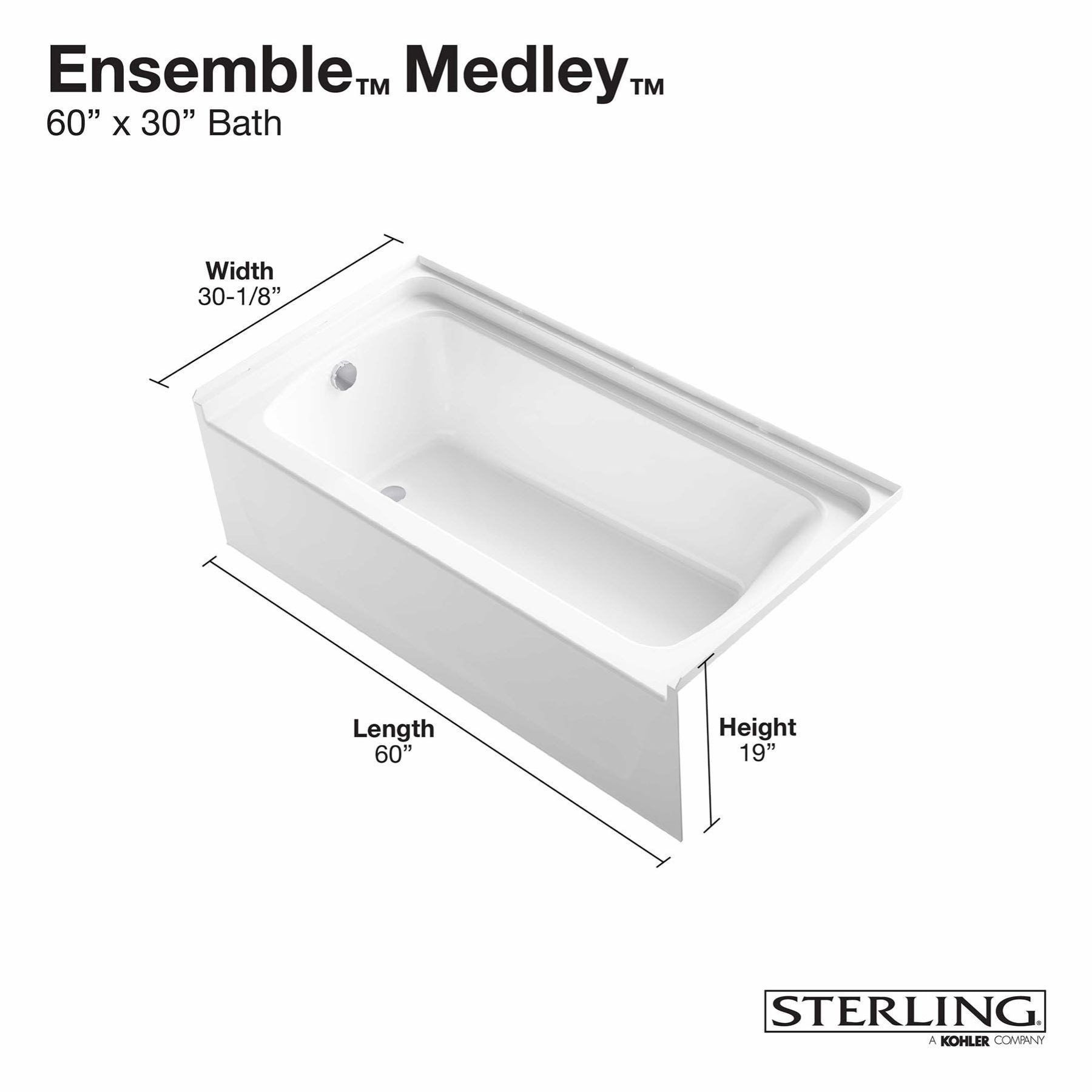 STERLING, a KOHLER Company 71370118-0 Ensemble Medley Bathtub/Shower, White