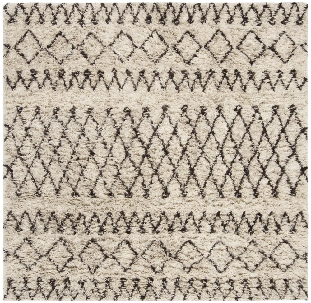 New Rug Collections CSB860A-6SQ-Color:Ivory/Grey,Design:Shag & Flokati,Shape:Square,Size:6'L x 6'W