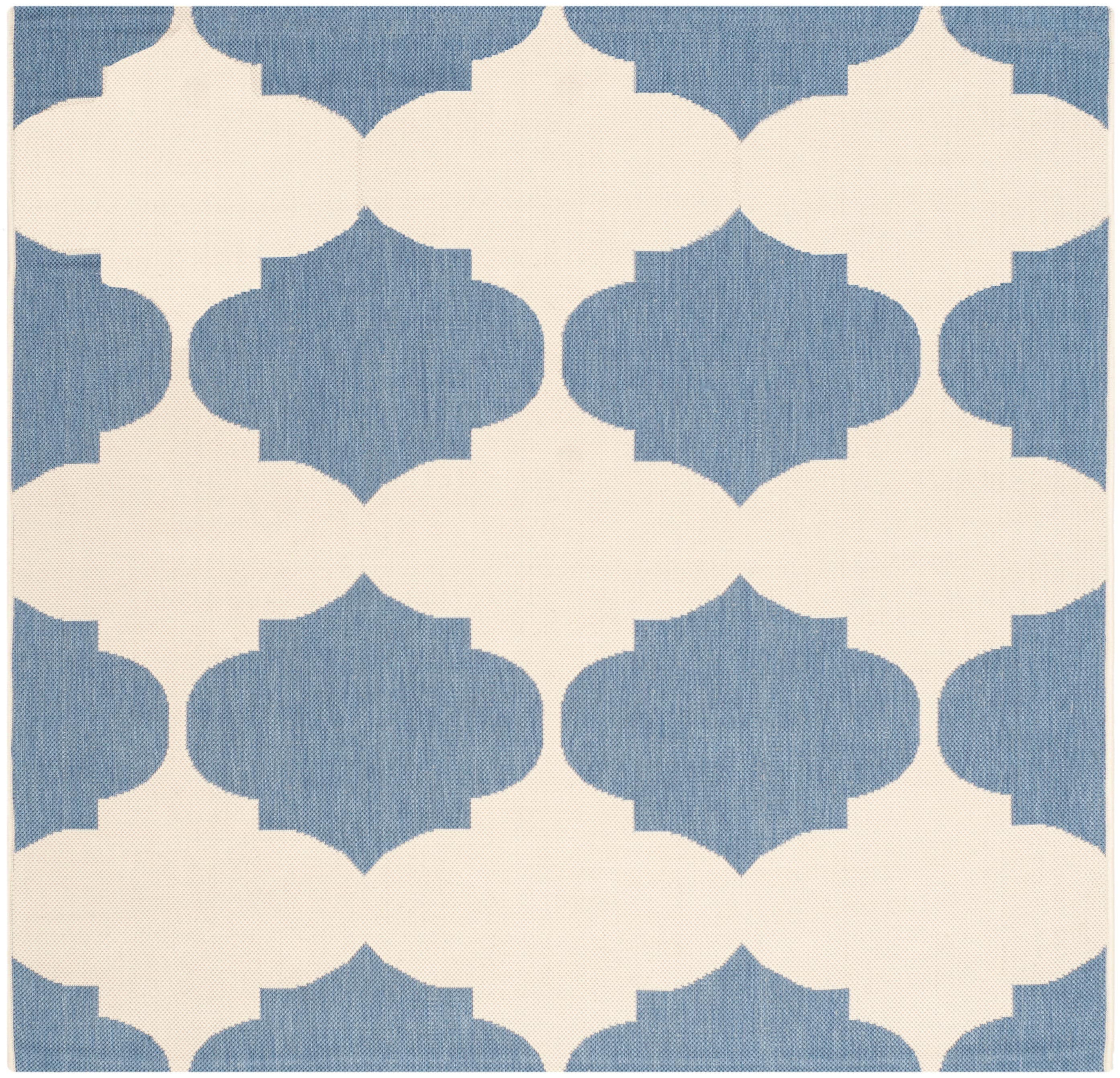 SAFAVIEH Courtyard Elwyn Geometric Trellis Indoor/Outdoor Area Rug, 5'3" x 5'3" Square, Beige/Blue