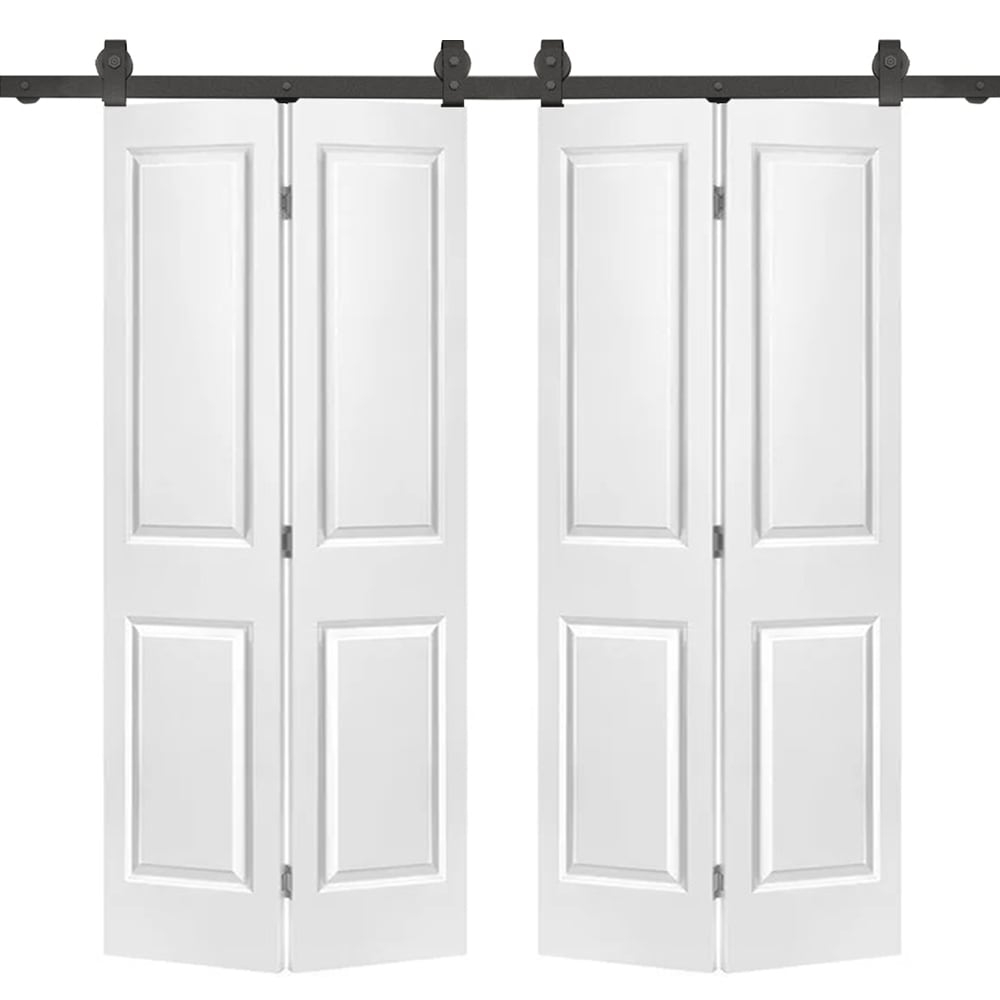White MDF Double Bi-Fold Barn Door with Black Hardware