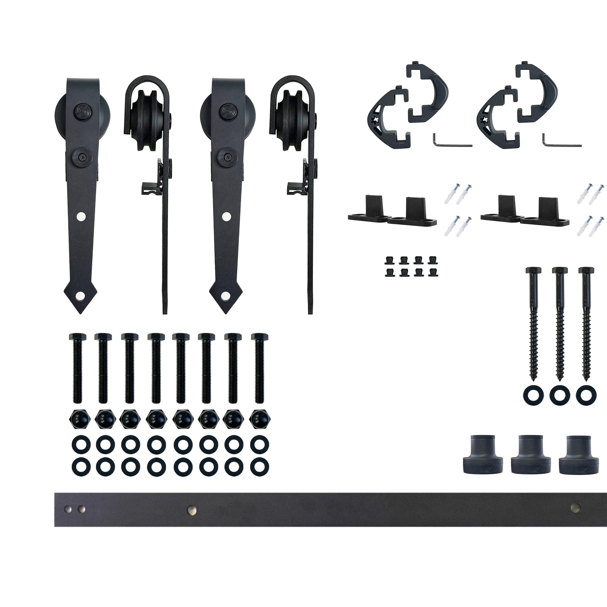 Homacer Black Rustic Sliding Barn Door Hardware Kit, for Two/Double Doors, 4.5ft Long Flat Track, Arrow Design Roller, Heavy Duty, for Interior & Exterior Use
