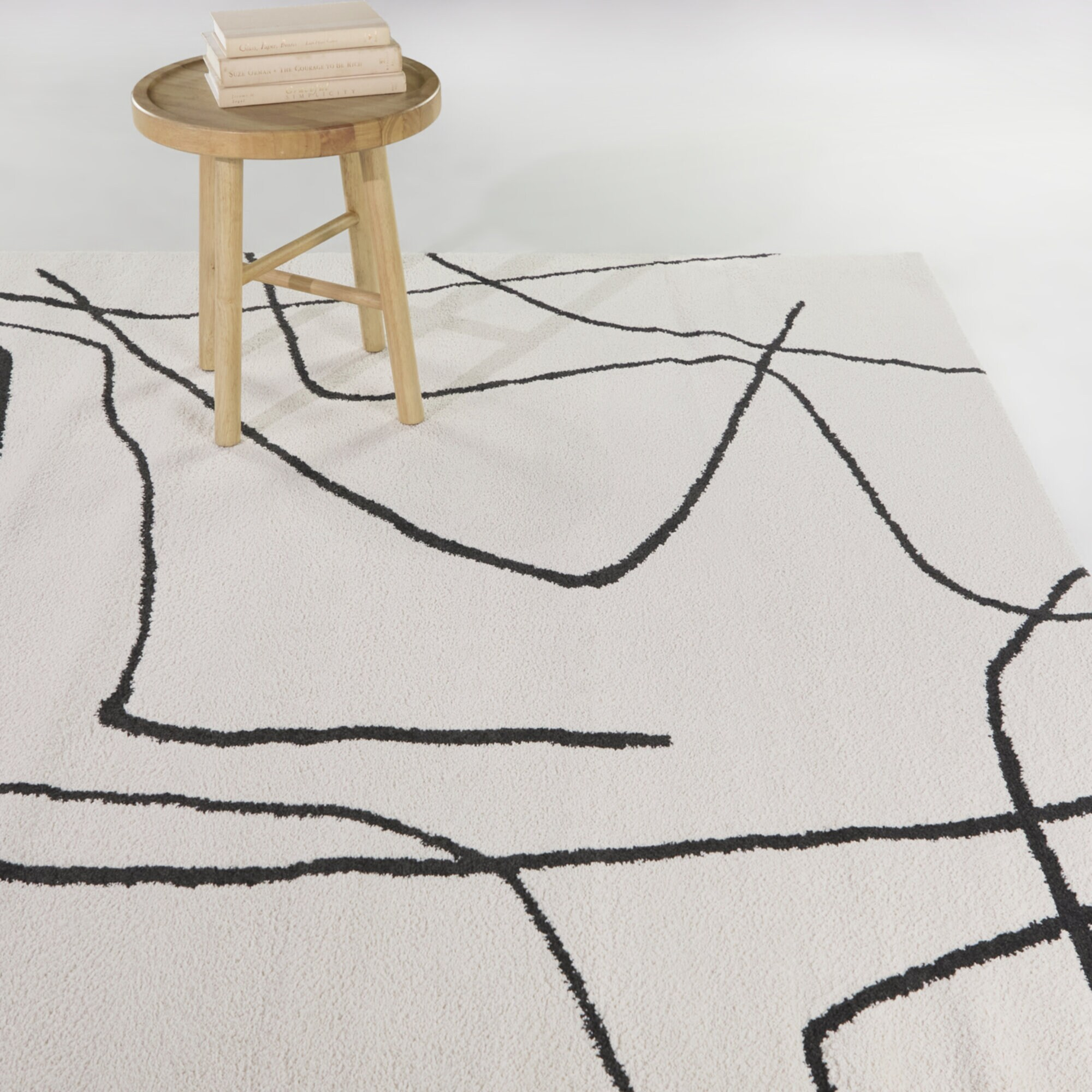 Descartes Abstract Modern Area Rug Charcoal 6'7" Square 6' Square Ivory