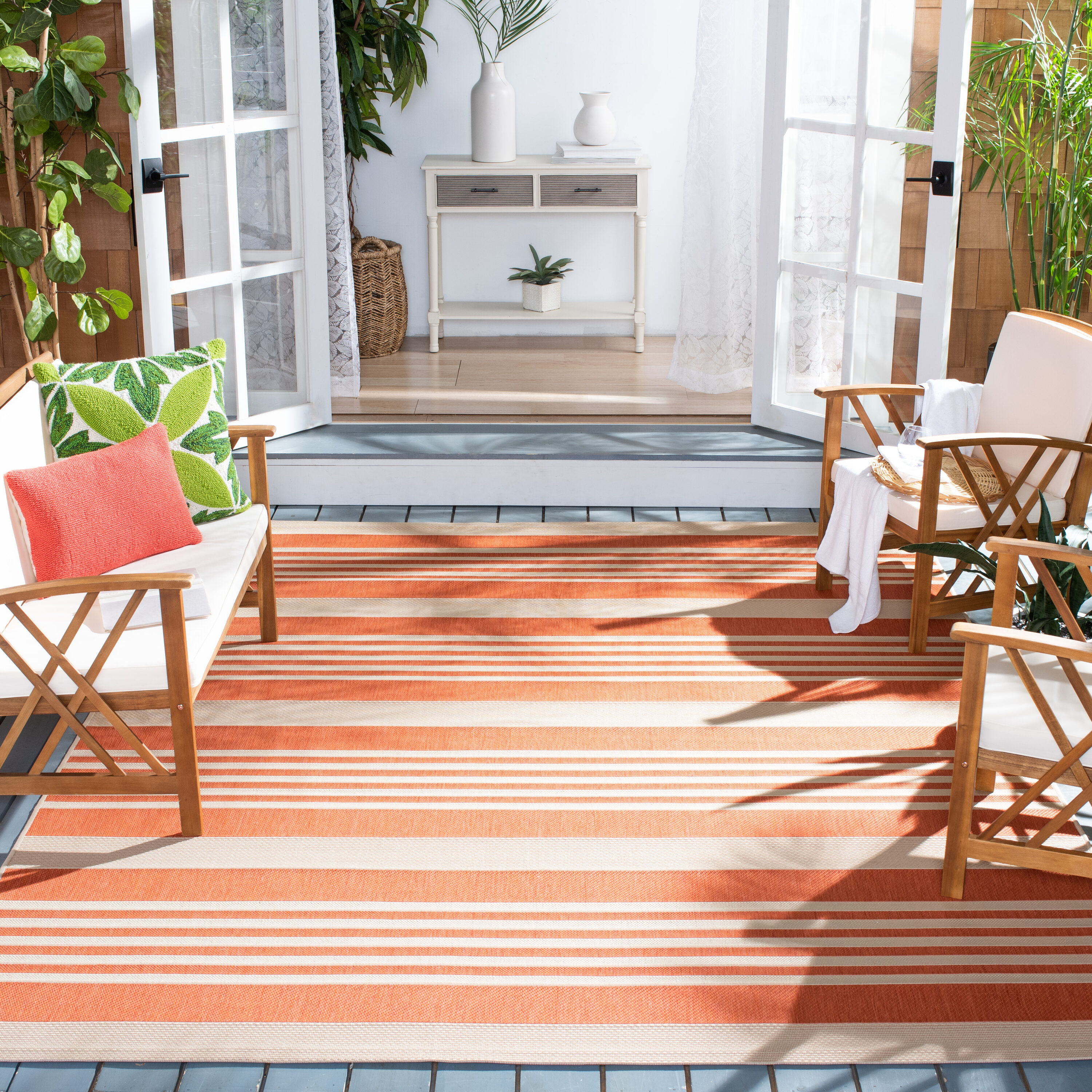 Courtyard CY6062 Power Loomed Indoor/Outdoor Area Rug - Terracotta/Beige - 6'7"x6'7" - Safavieh.