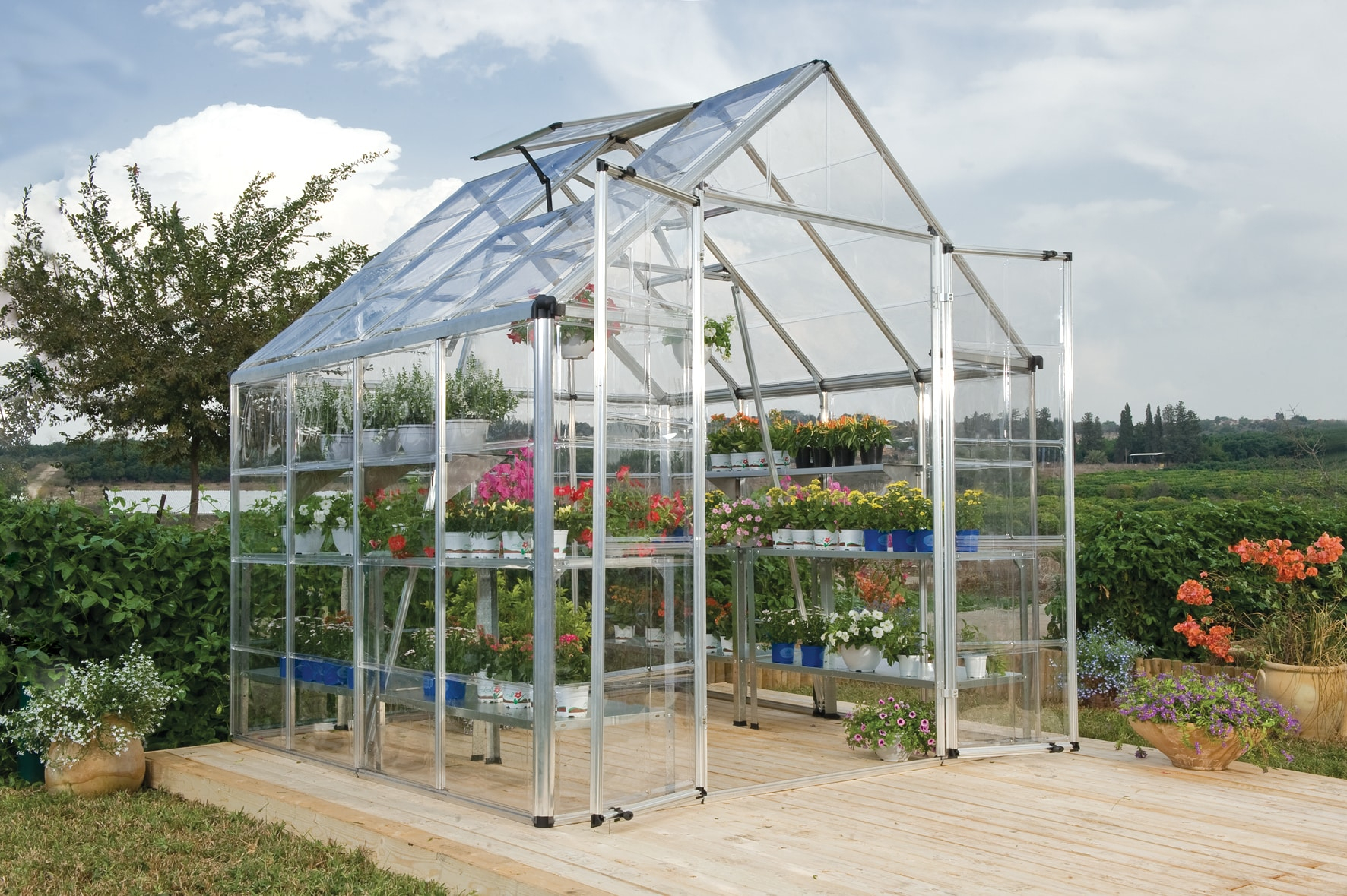 Palram - Canopia Snap & Grow 8' x 8' Polycarbonate/Aluminum Walk-In Greenhouse – Silver - with Roof Vent