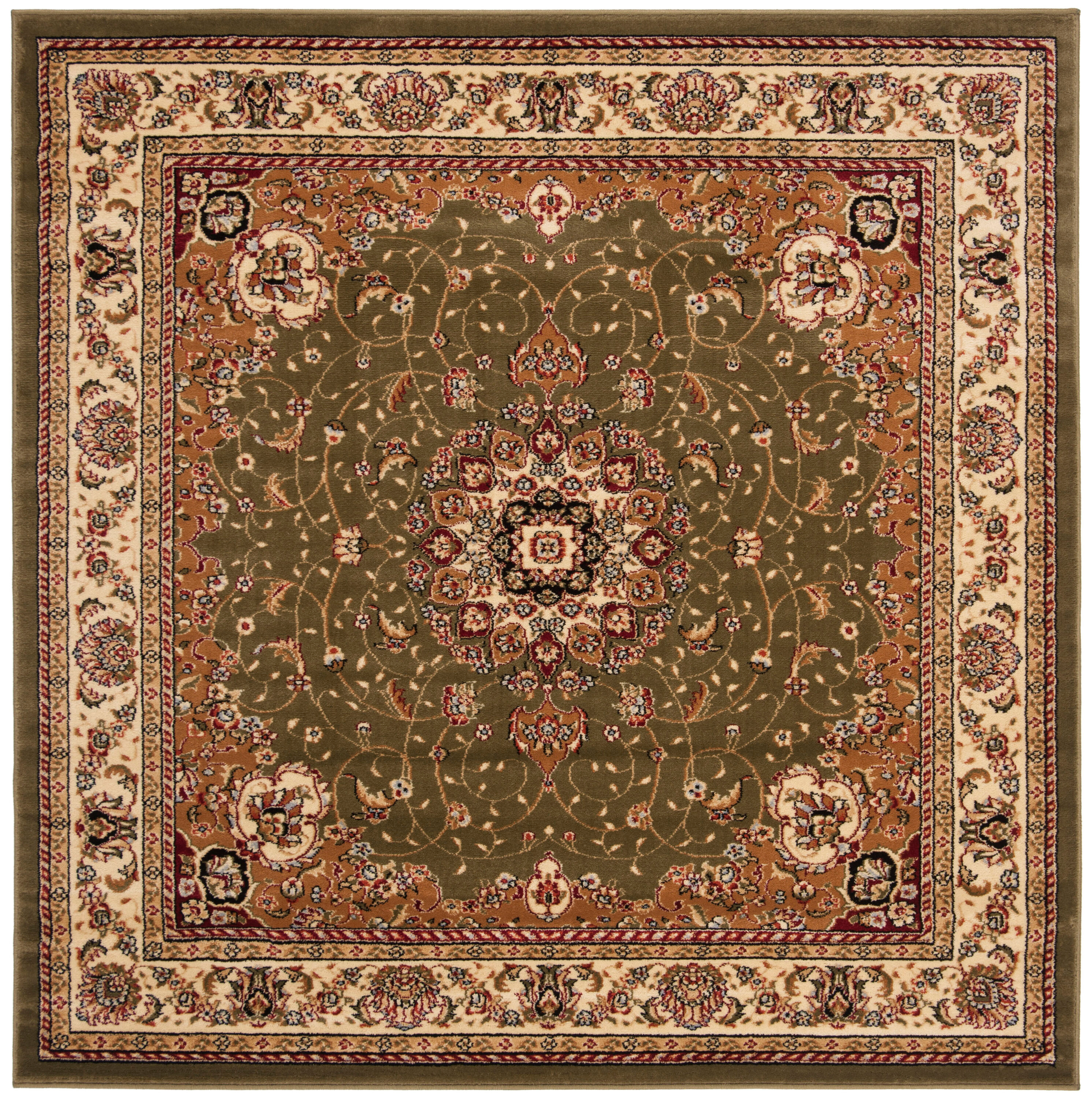 SAFAVIEH Lyndhurst Gabriella Traditional Bordered Area Rug, Sage/Ivory, 10' x 10' Square
