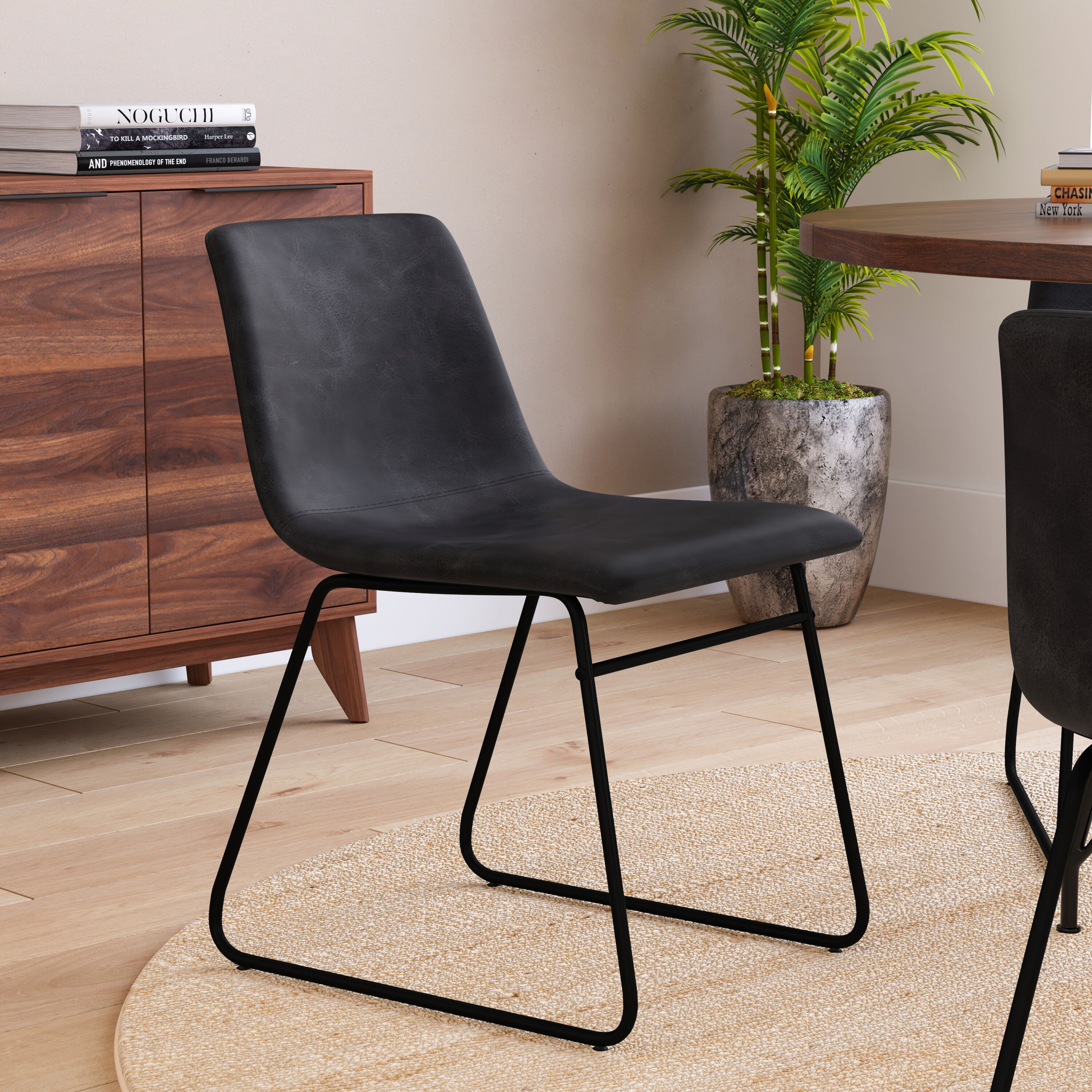 Taylor & Logan 18 Inch Indoor Dining Table Chairs, LeatherSoft Upholstery-Set of 2 Gray Faux Leather/Black Frame