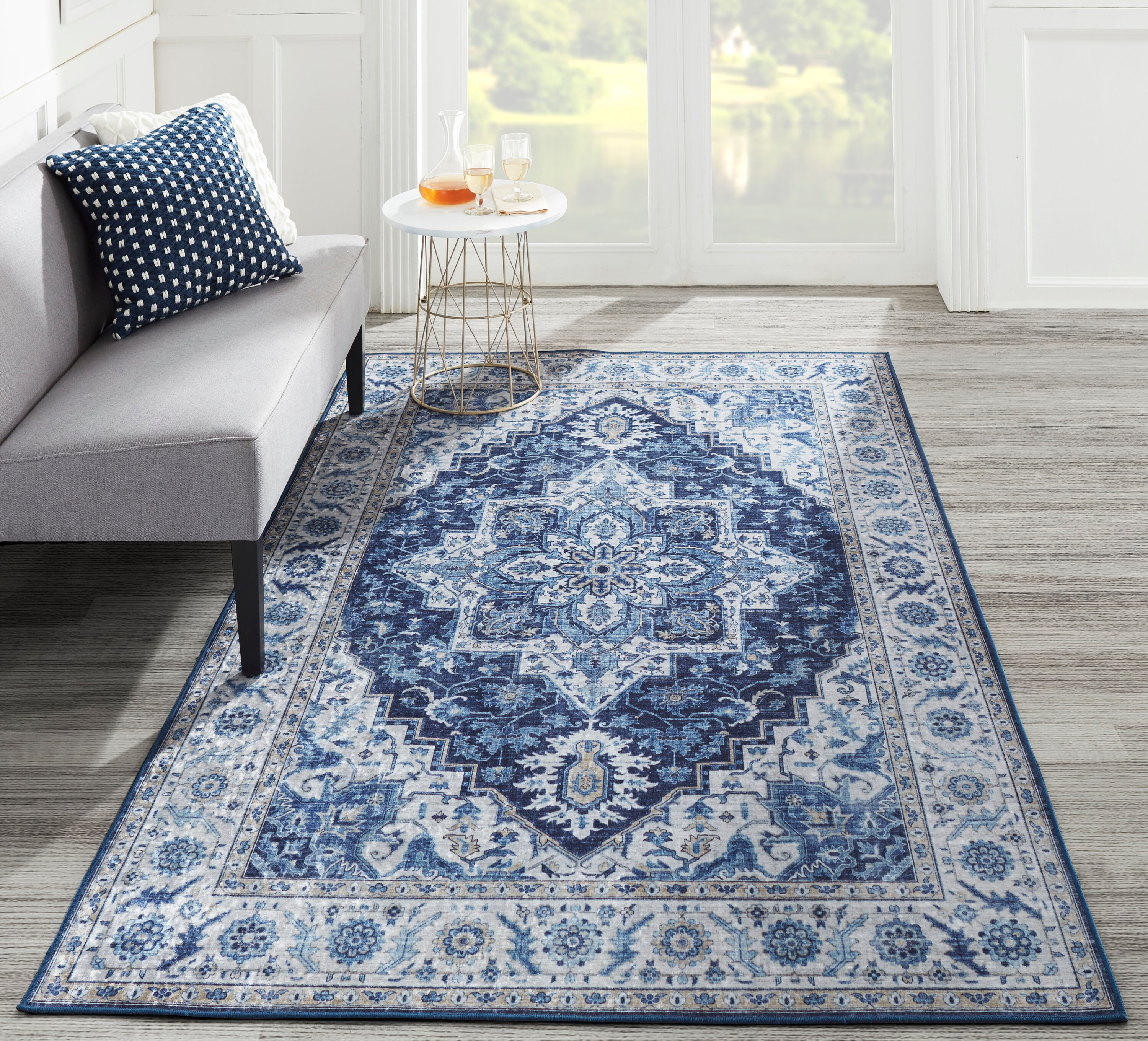 Momeni  Karachi Traditional Area Rug Blue 2'3" X 8' Runner 8' Runner Indoor,Runner Grey Rectangle,Runner