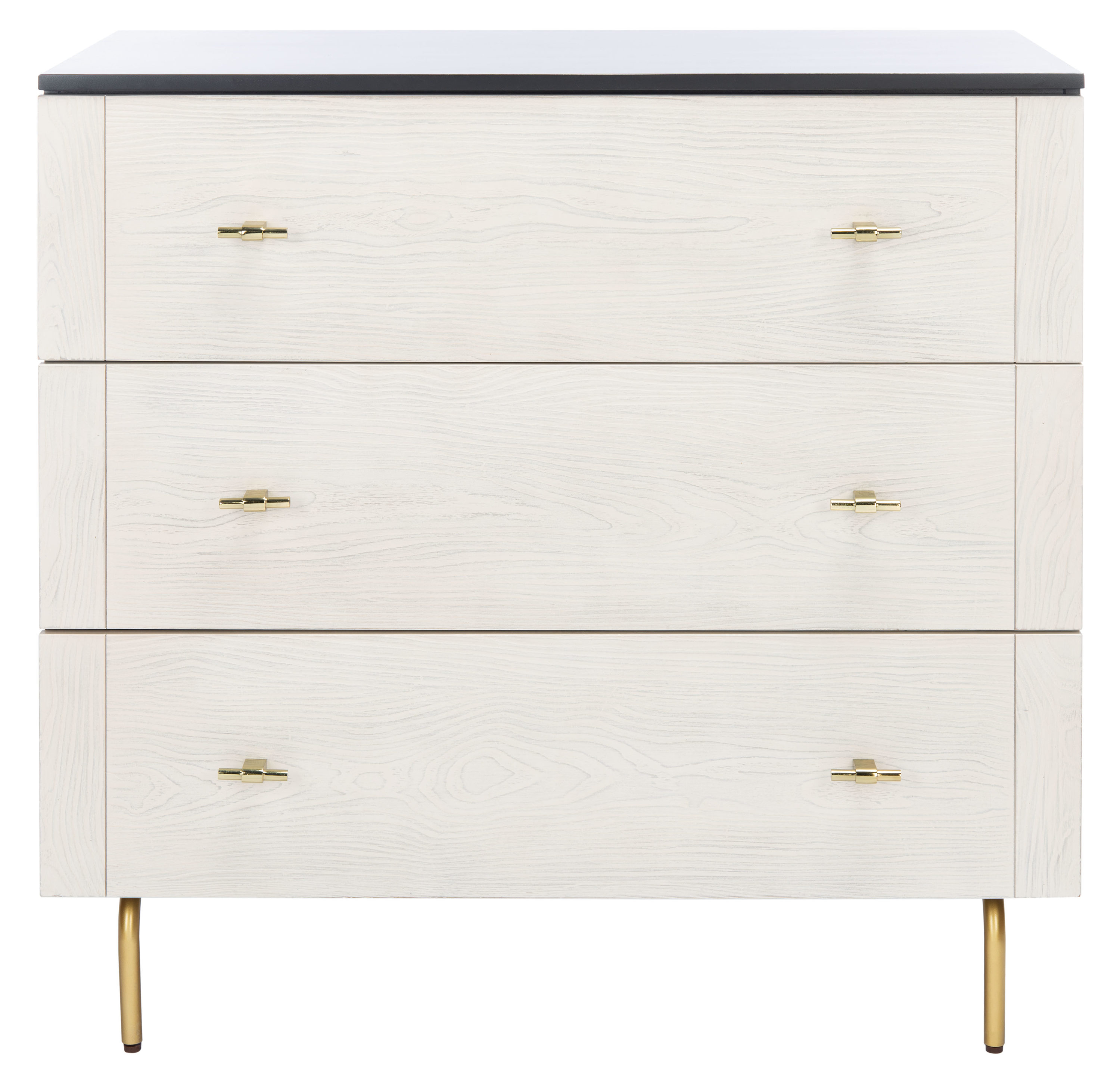 SAFAVIEH Genevieve Mid-Century Retro 3 Drawer Dresser, Black/White Washed (36 in. W x 18 in. D x 36 in. H)