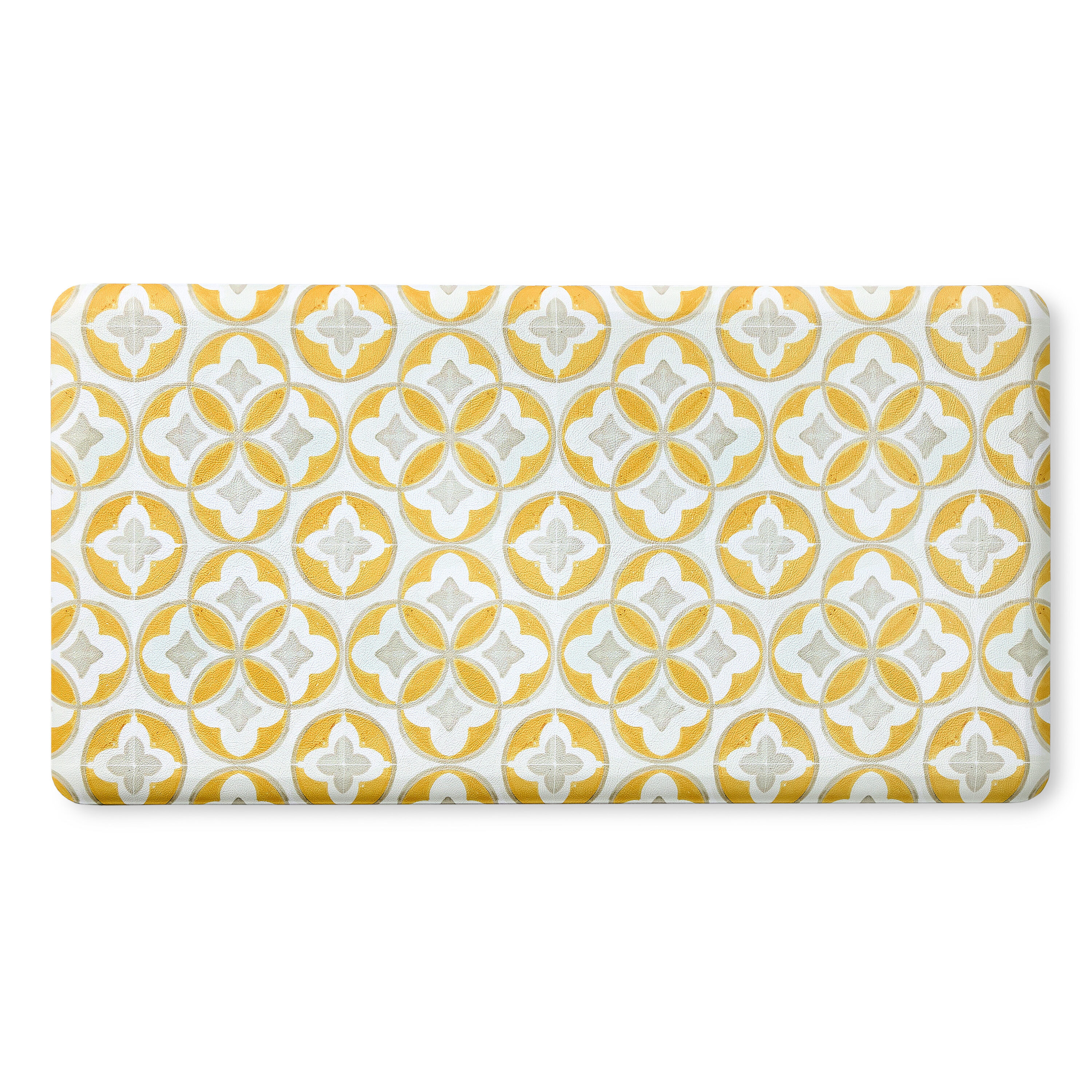 FIESTA Mali Tiles Geo Trellis Anti-Fatigue Comfort Kitchen Mat, Non-Slip Floor Mat, Padded Standing Desk Mat, Yellow/Grey/White, 20"x39"