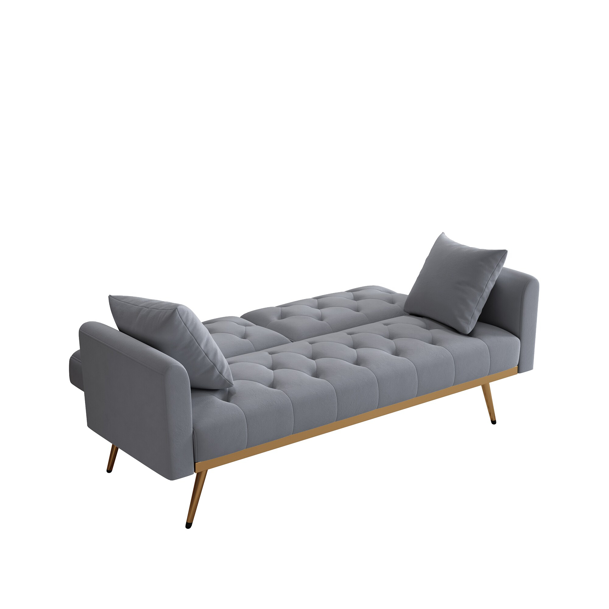68.3" Gray Velvet Nailhead Sleeper Sofa with Throw Pillow