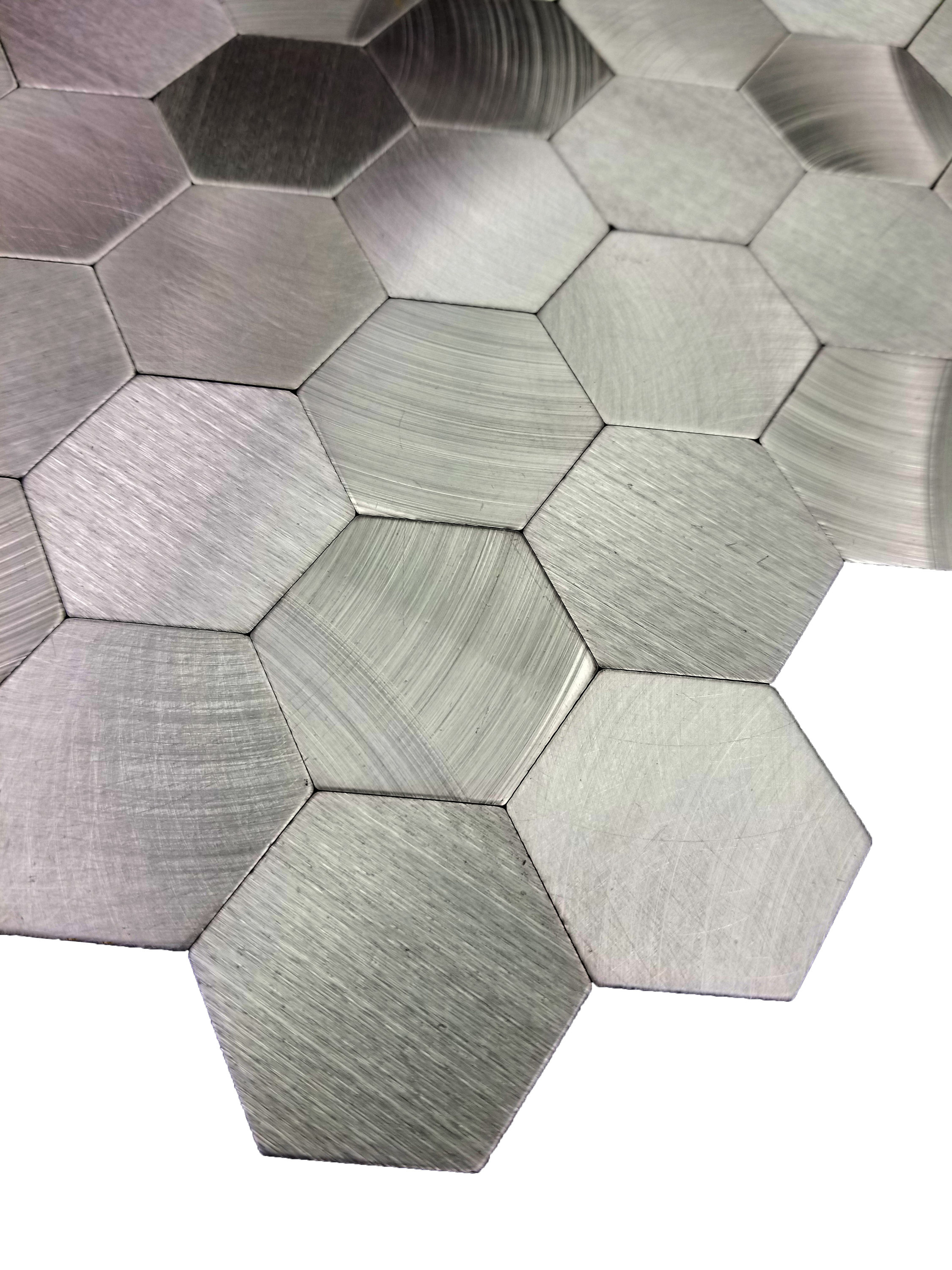 Abolos- Enchanting Hexagon Wall Backsplash 1.5" x 1.5" Peel and Stick Metal Mosaic Tile in Silver (19.80sqft / 22pc Box)