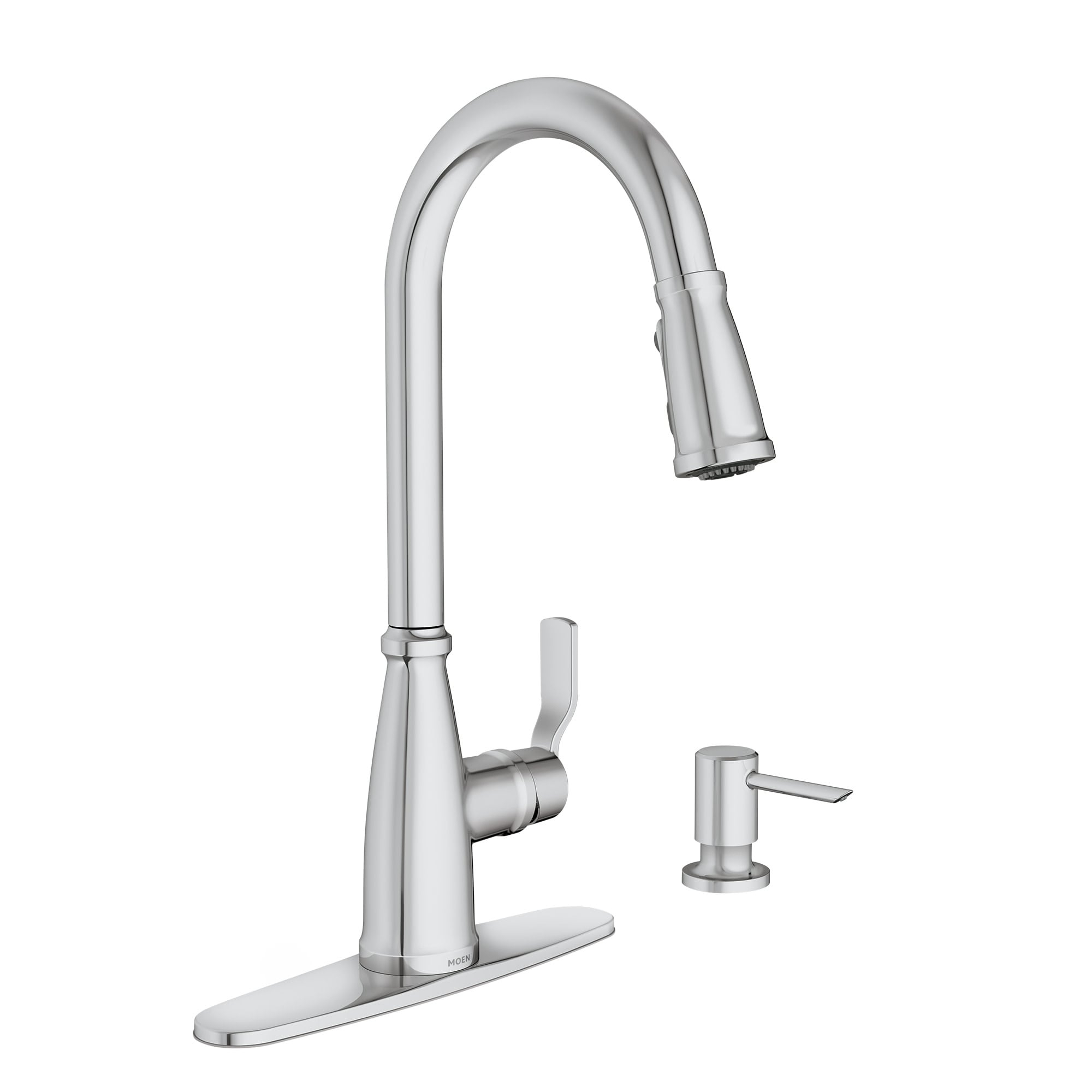 Moen Nolia Chrome One-Handle High Arc Kitchen Faucet with Pull Down Sprayer and Soap Dispenser, Kitchen Sink Faucet Featuring Power Boost Technology, 87071