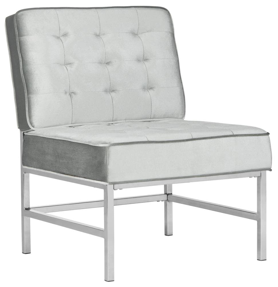 SAFAVIEH Ansel Modern Tufted Linen Chrome Accent Chair, Light Grey