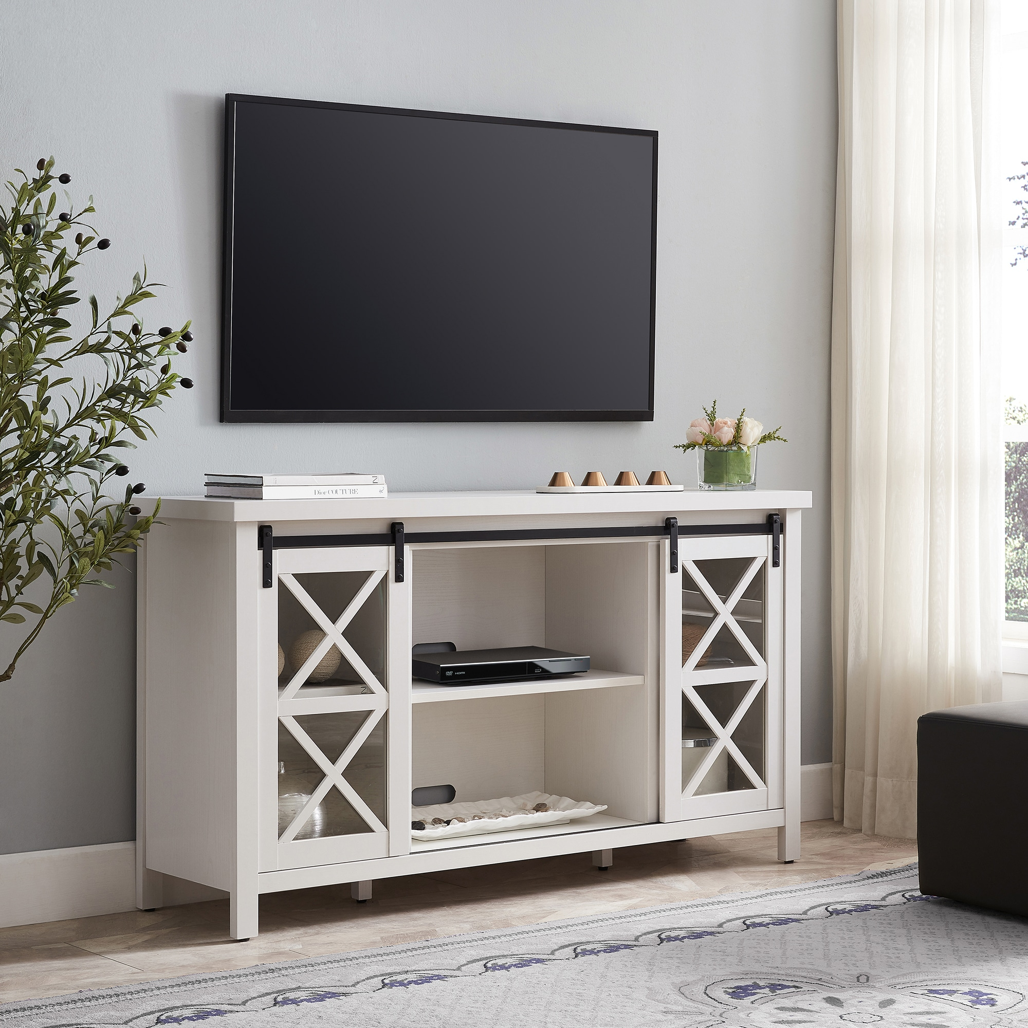 Evelyn&Zoe Clementine Rectangular TV Stand for TV's up to 65", White