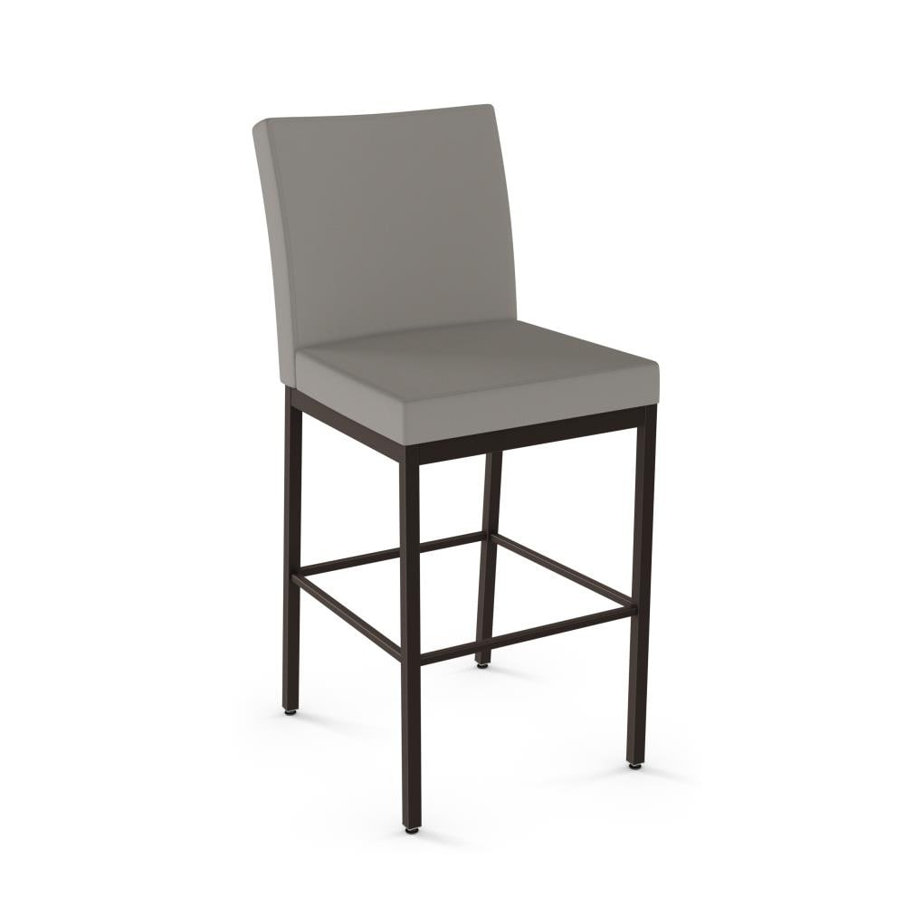 Amisco Perry Plus 26 In. Counter Stool - Taupe Grey Faux Leather / Dark Brown Metal