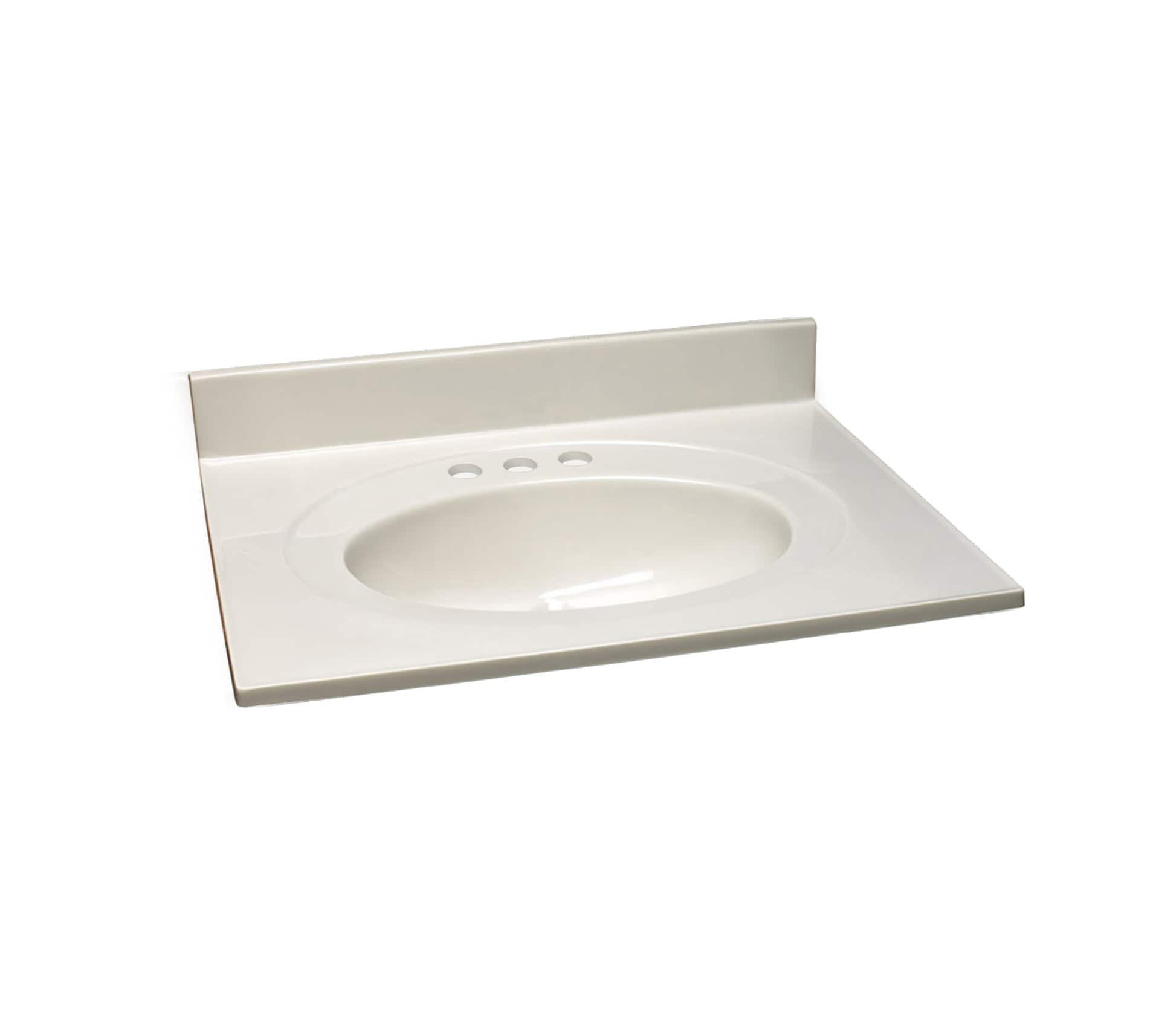 Cultured Marble Vanity Top – 25-Inch Single Bowl Sink 4-Inch Centerset with Integrated Backsplash – Reinforced Packaging – Ivory Swirl, Design House, 586313