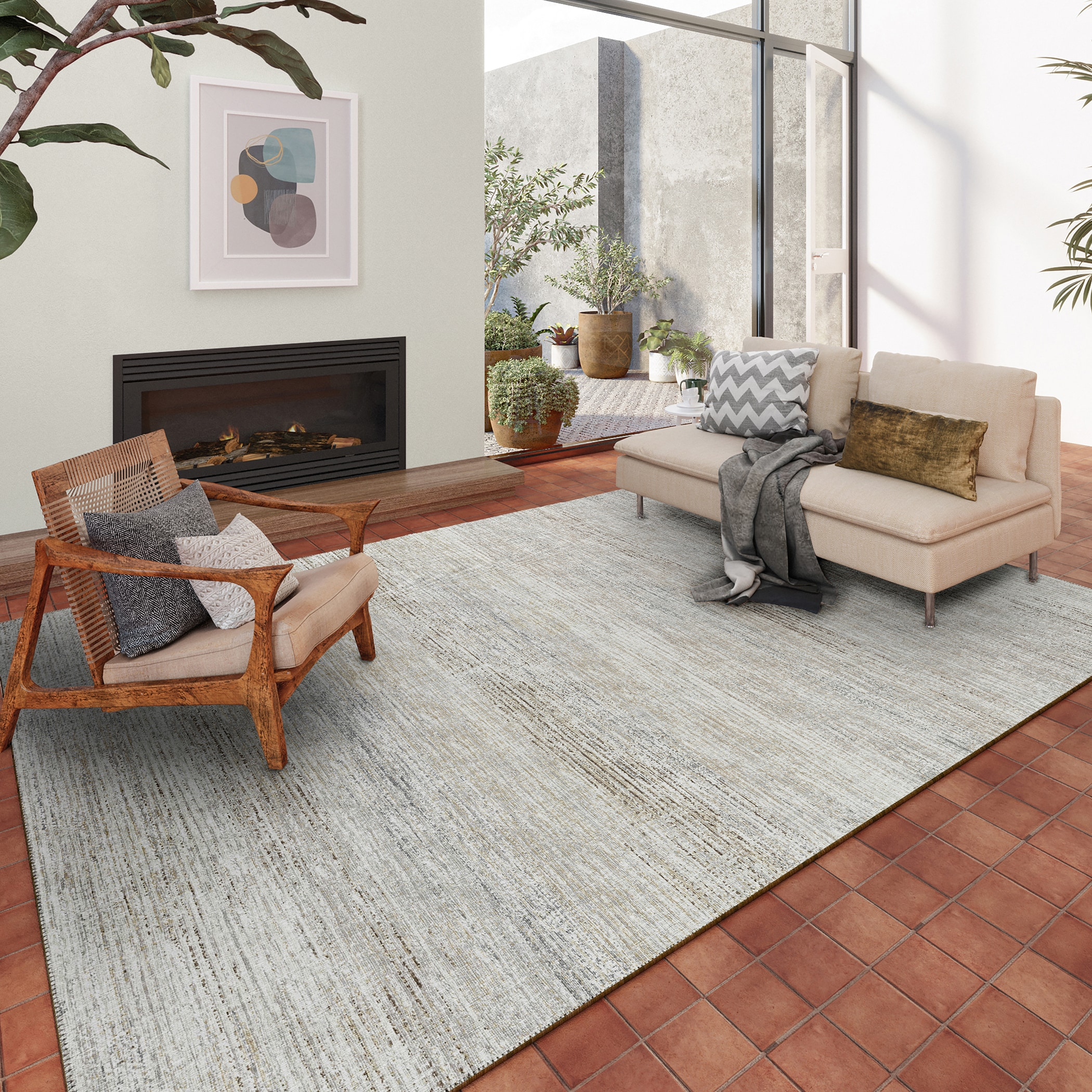 Addison Rugs Indoor/ Outdoor Marston Dynamic Transitional Striped Washable Area Rug 10' x 14' - Beige