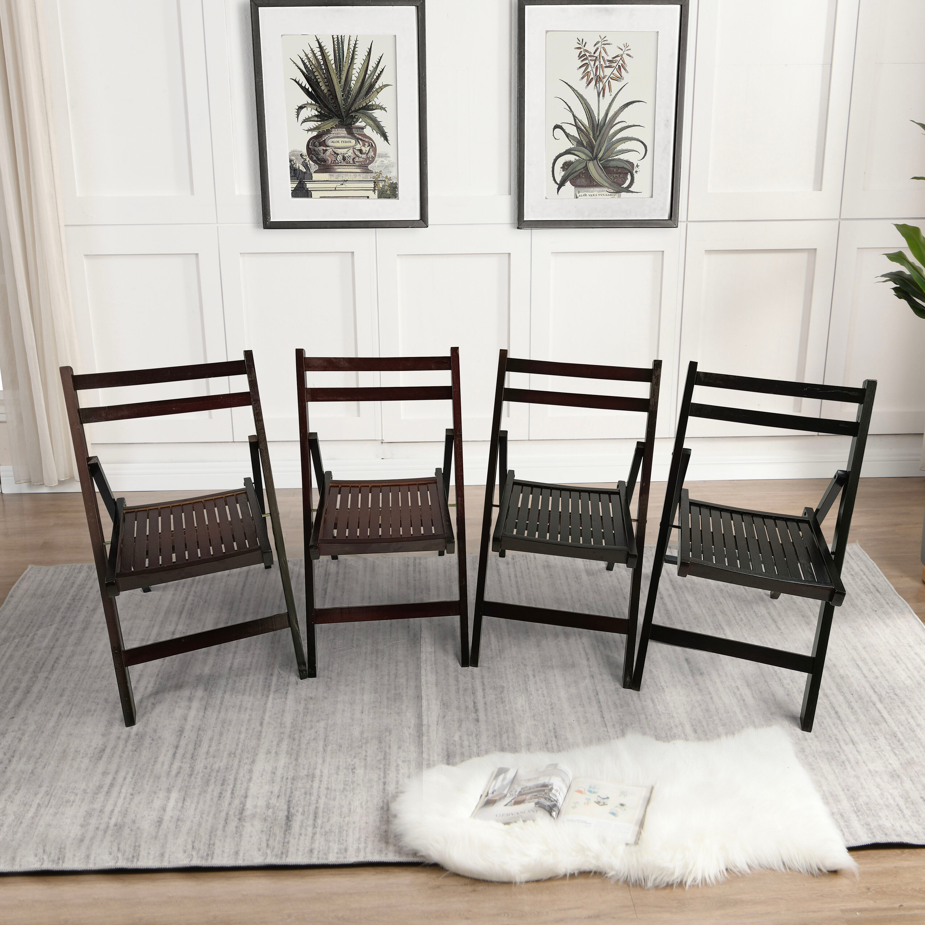Cherry Wood Folding Dining Chairs Set of 4 with Slatted Seat