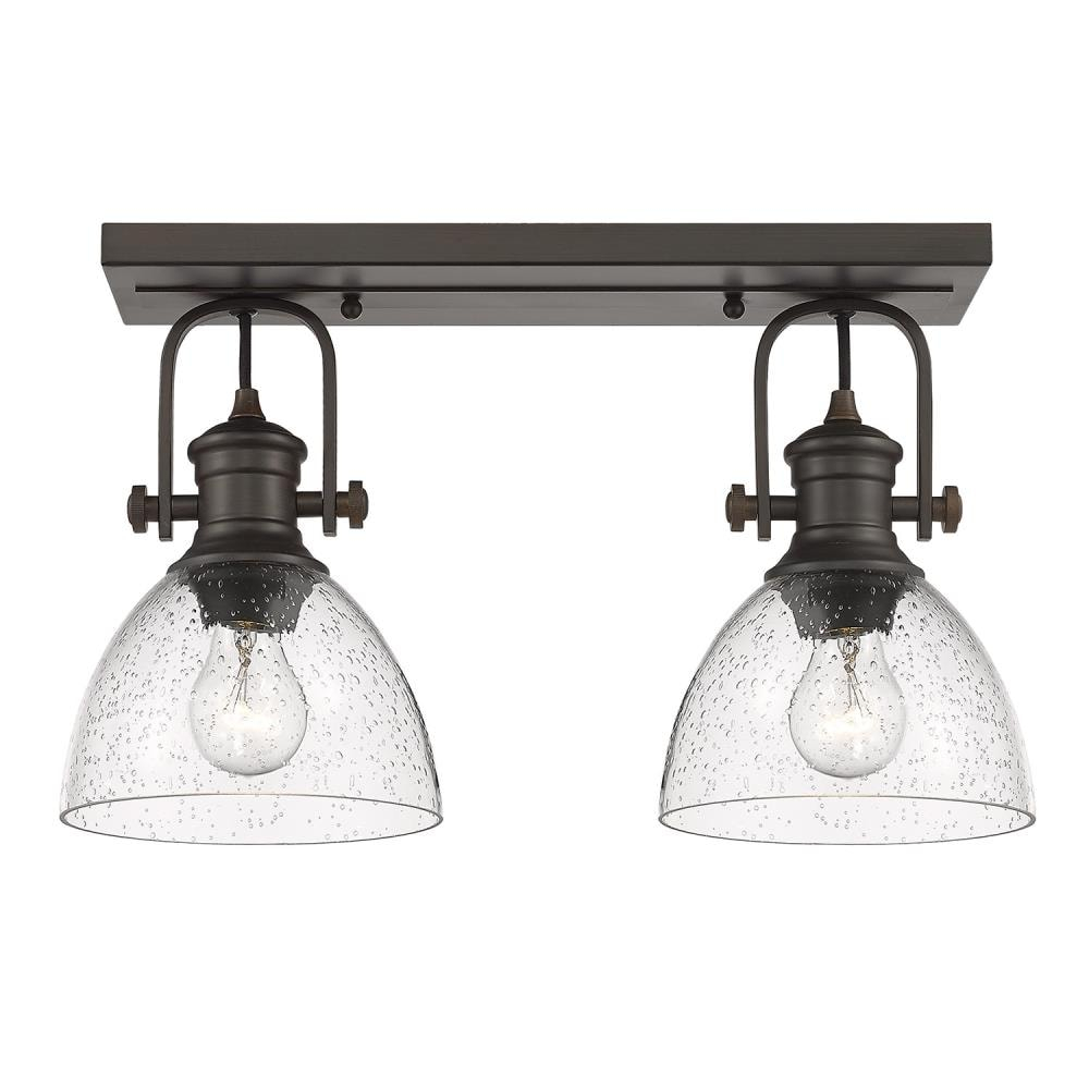 Golden Lighting Hines 2-Light Semi-flush in Rubbed Bronze with Seeded Glass