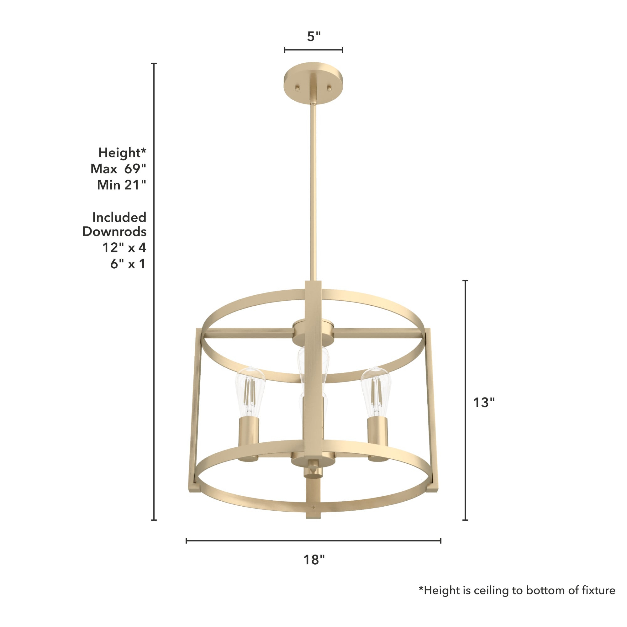 Hunter - Astwood 4-light Alturas Gold, Medium Size Chandelier, Dimmable, Caged Style, Drum Shaped, for Bedrooms, Kitchens, Dining, Living Rooms - 19958
