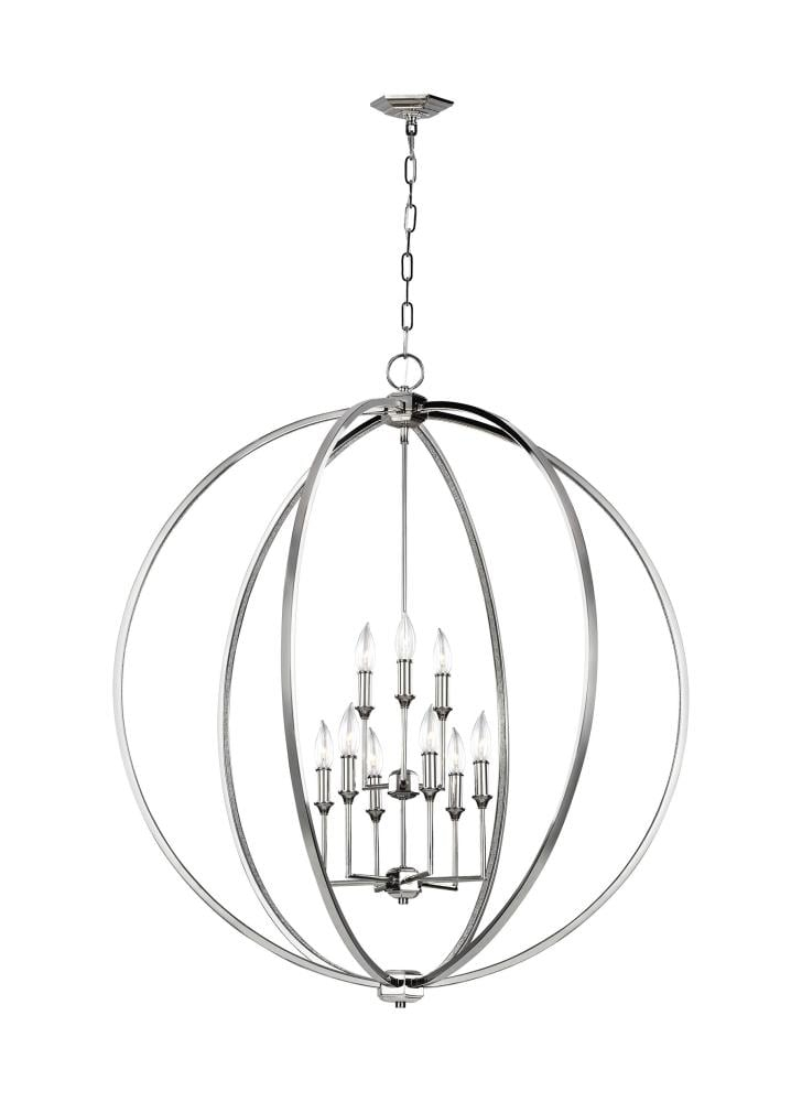 Elegant Polished Nickel 9-Light Crystal Globe Chandelier