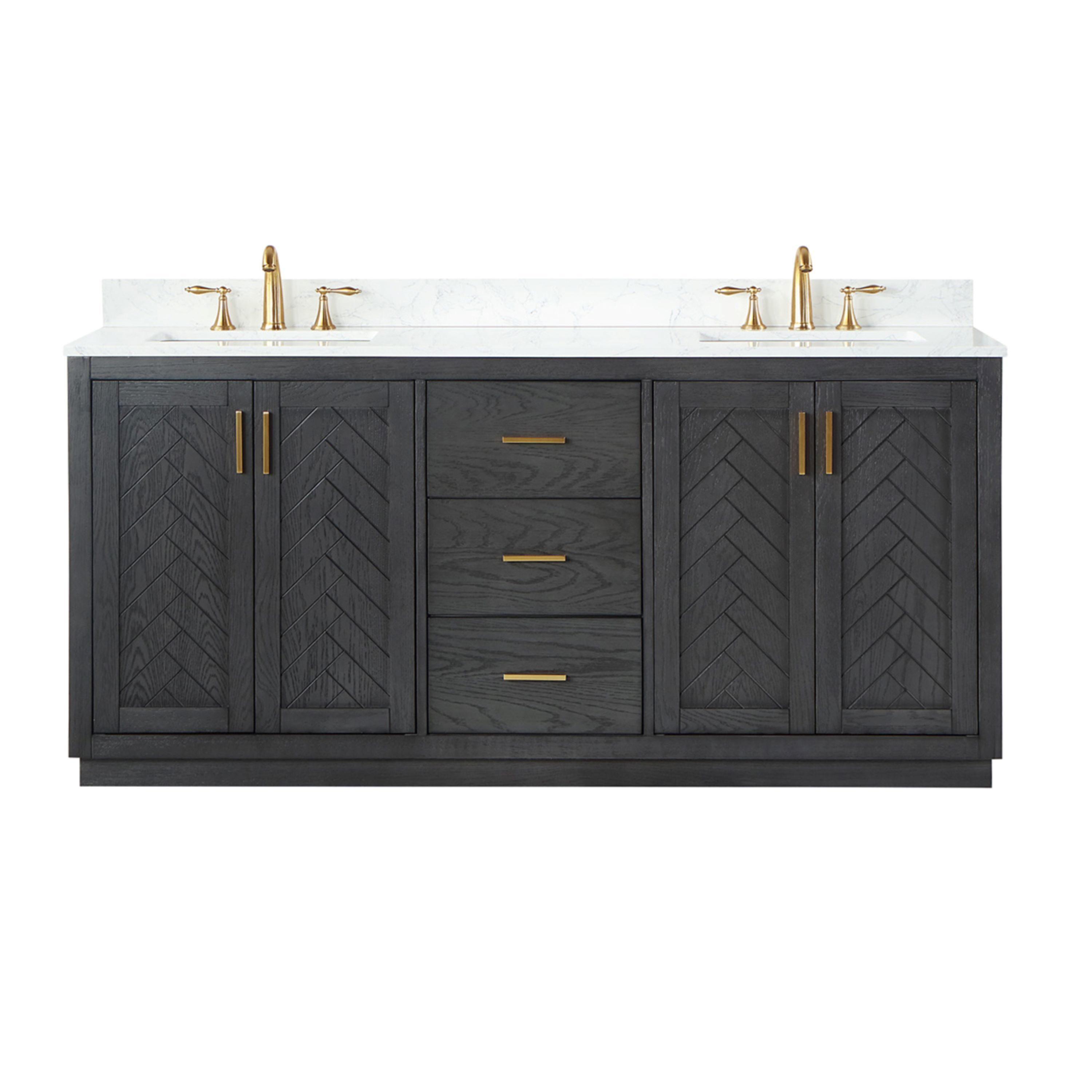 Gazsi 72" Double Bathroom Vanity Set in Brown Oak without Mirror