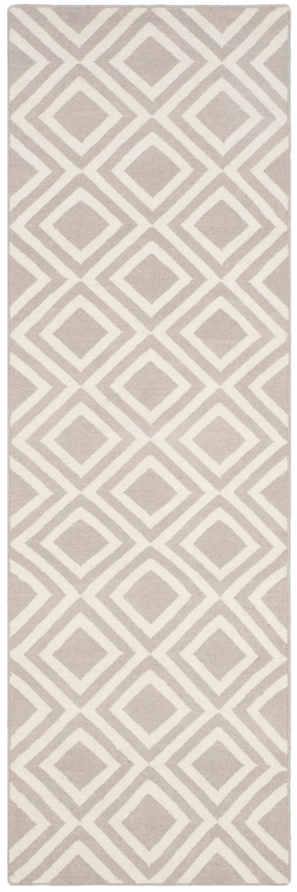 SAFAVIEH Dhurrie Winifred Geometric Diamonds Wool Runner Rug, Grey/Ivory, 2'6" x 8'