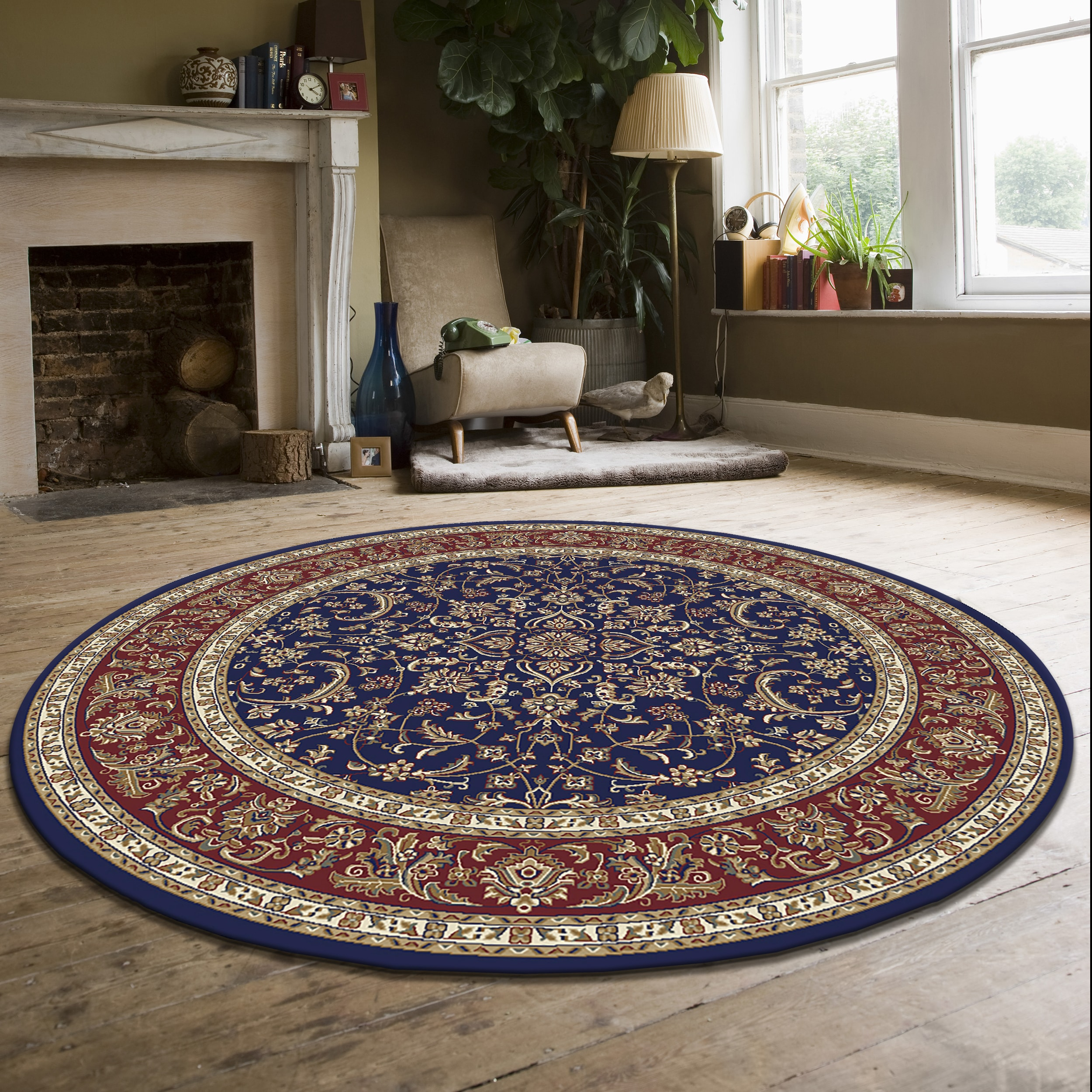 Radici Usa Noble Area Rug 1318 Traditional Navy Bordered Medallion 5' 3" x 5' 3" Round